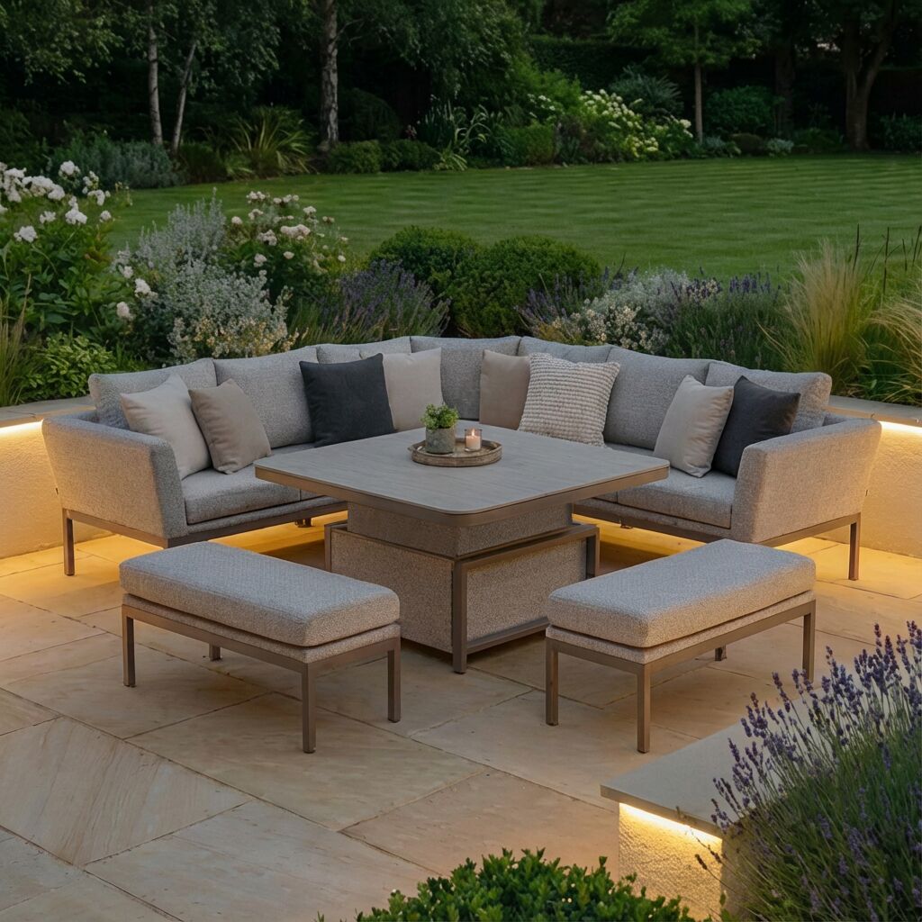 Pulse Deluxe Square Corner Dining Set with Rising Table - Latte