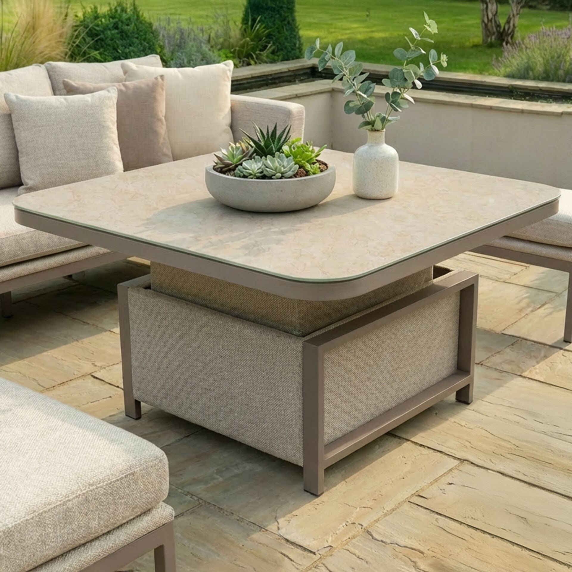 Pulse Deluxe Square Corner Dining Set with Rising Table - Latte