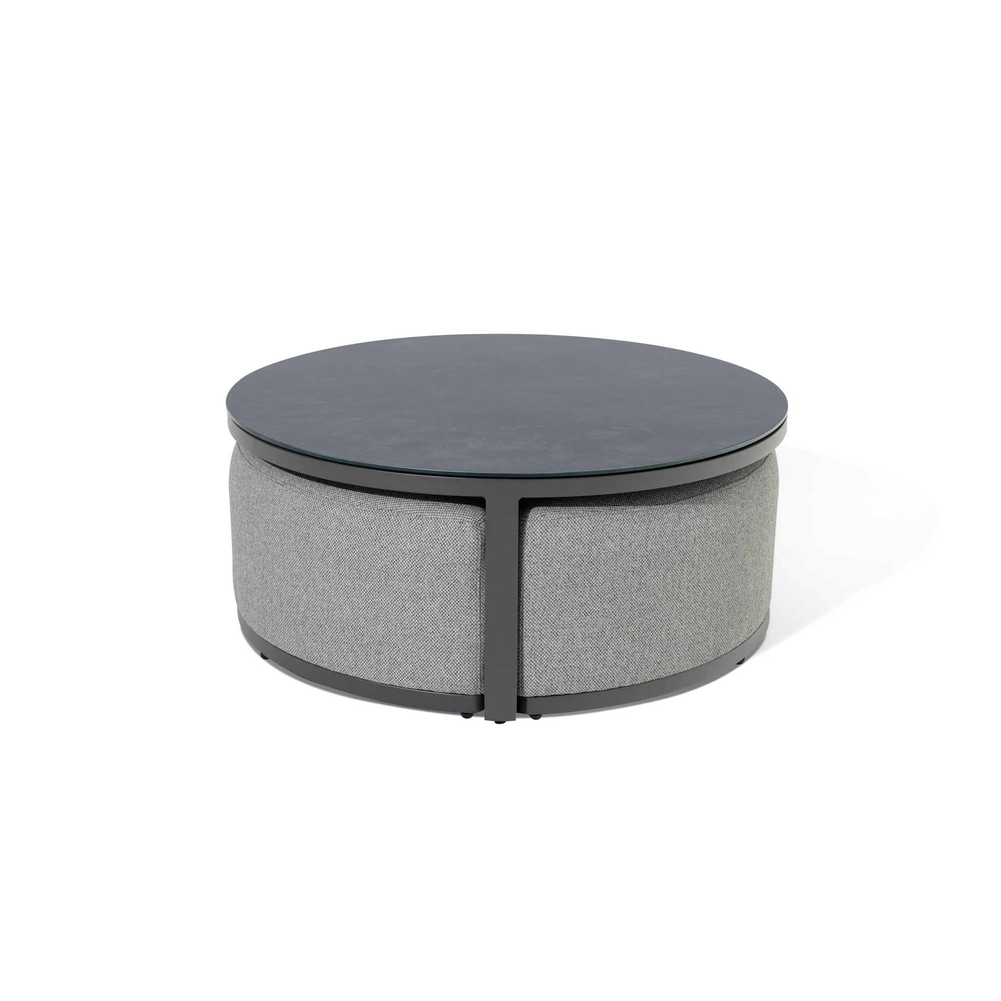 Round Coffee Table with x3 Footstools - Zinc Grey