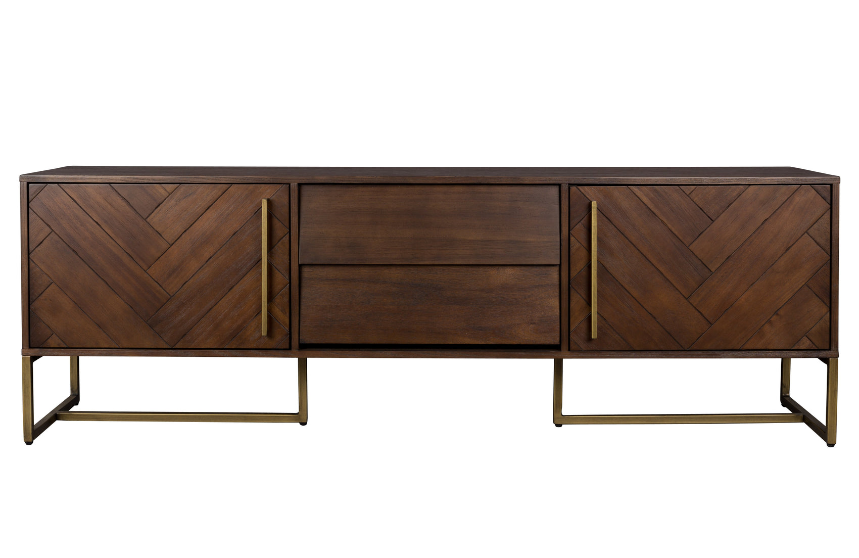 Dutchbone Class Herringbone Brown Oak Wood Low Sideboard