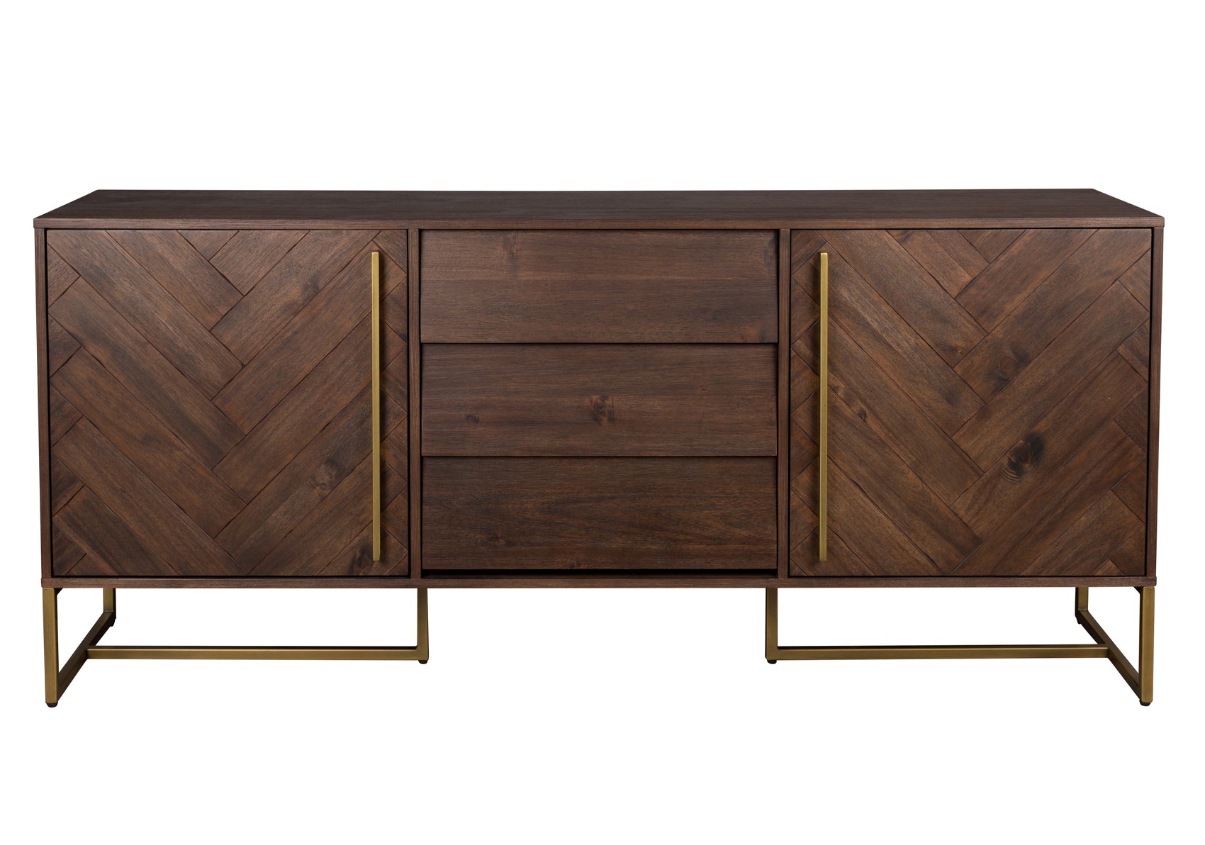 Dutchbone Class Herringbone Brown Oak Wood High Sideboard