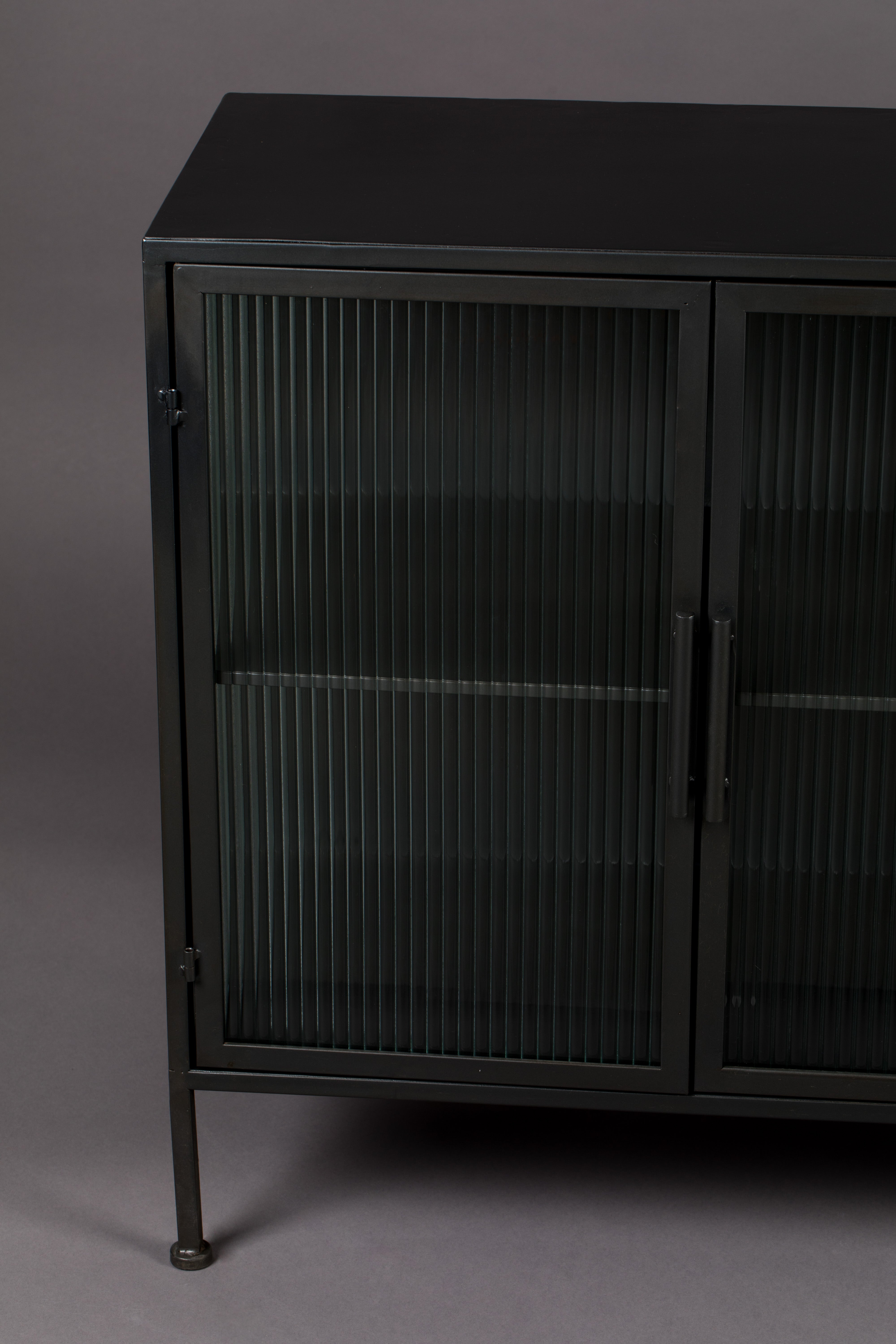 Dutchbone Boli Black Steel & Ribbed Glass Sideboard Large