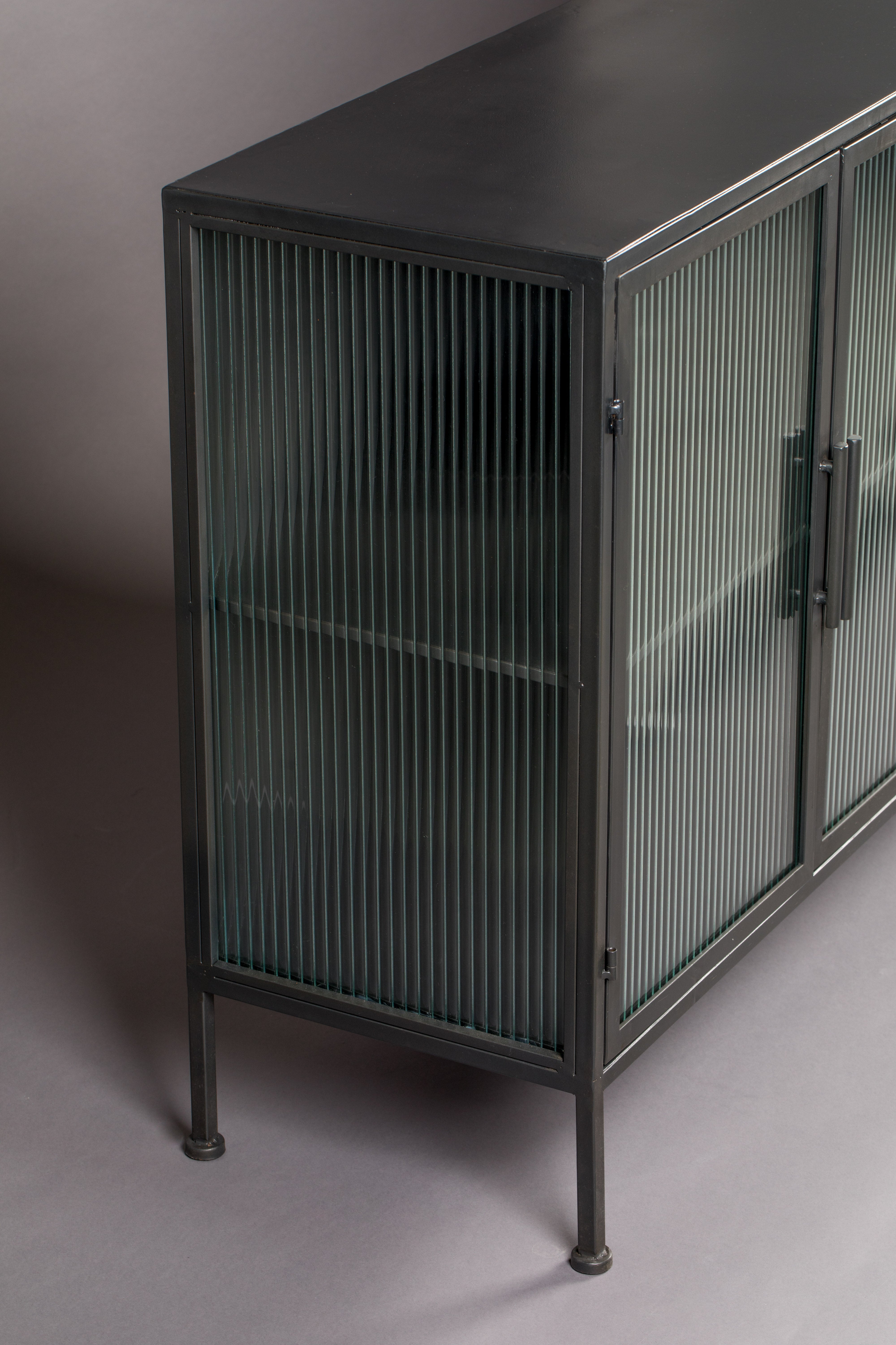 Dutchbone Boli Black Steel & Ribbed Glass Sideboard Large