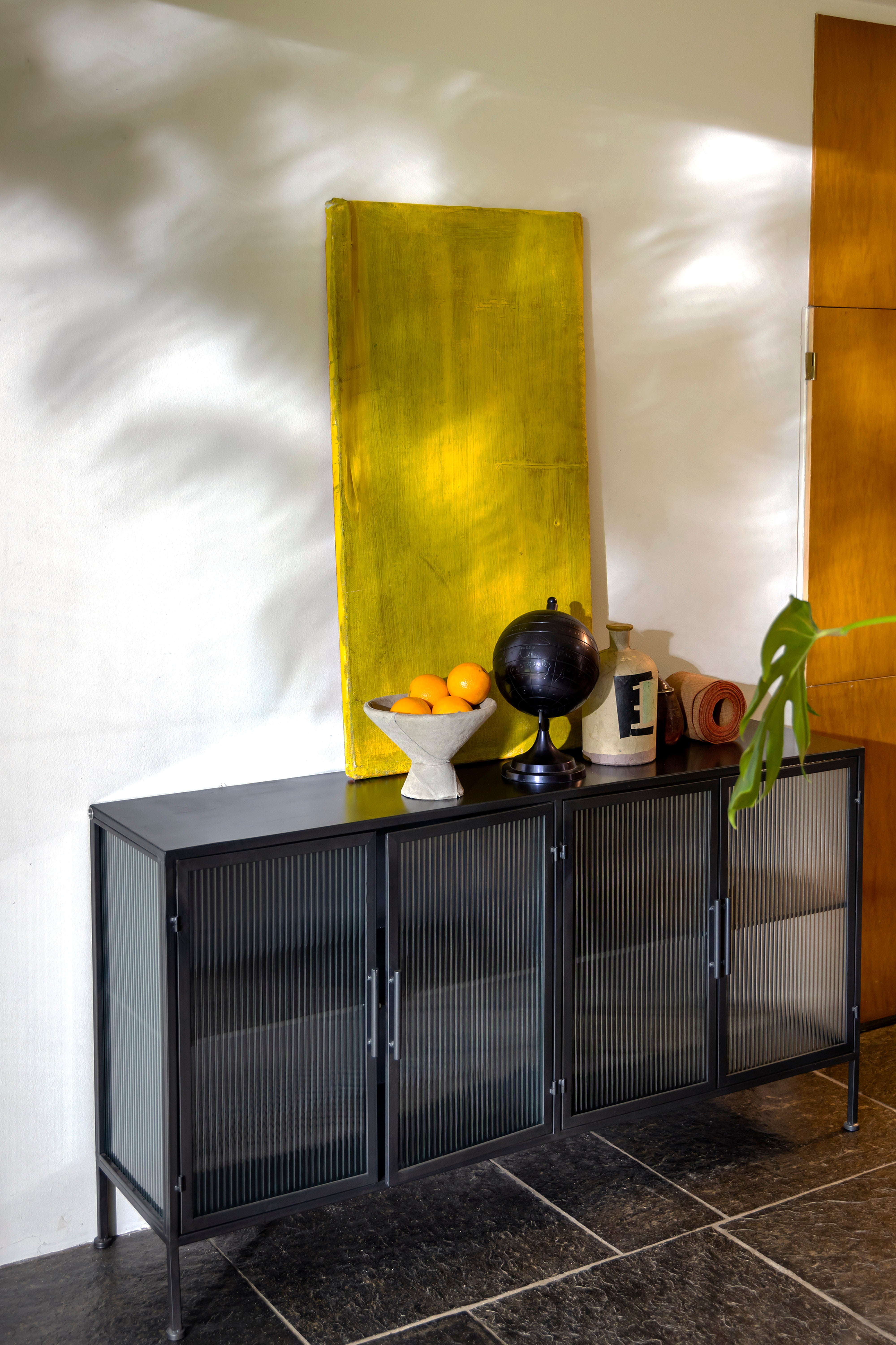 Dutchbone Boli Black Steel & Ribbed Glass Sideboard Large