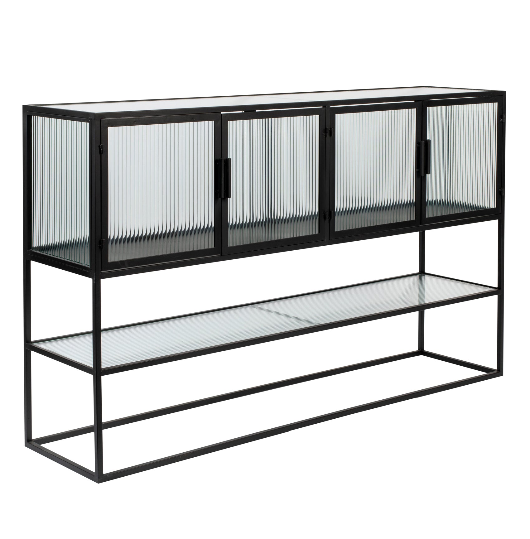 Dutchbone Boli Black Steel & Ribbed Glass Sideboard