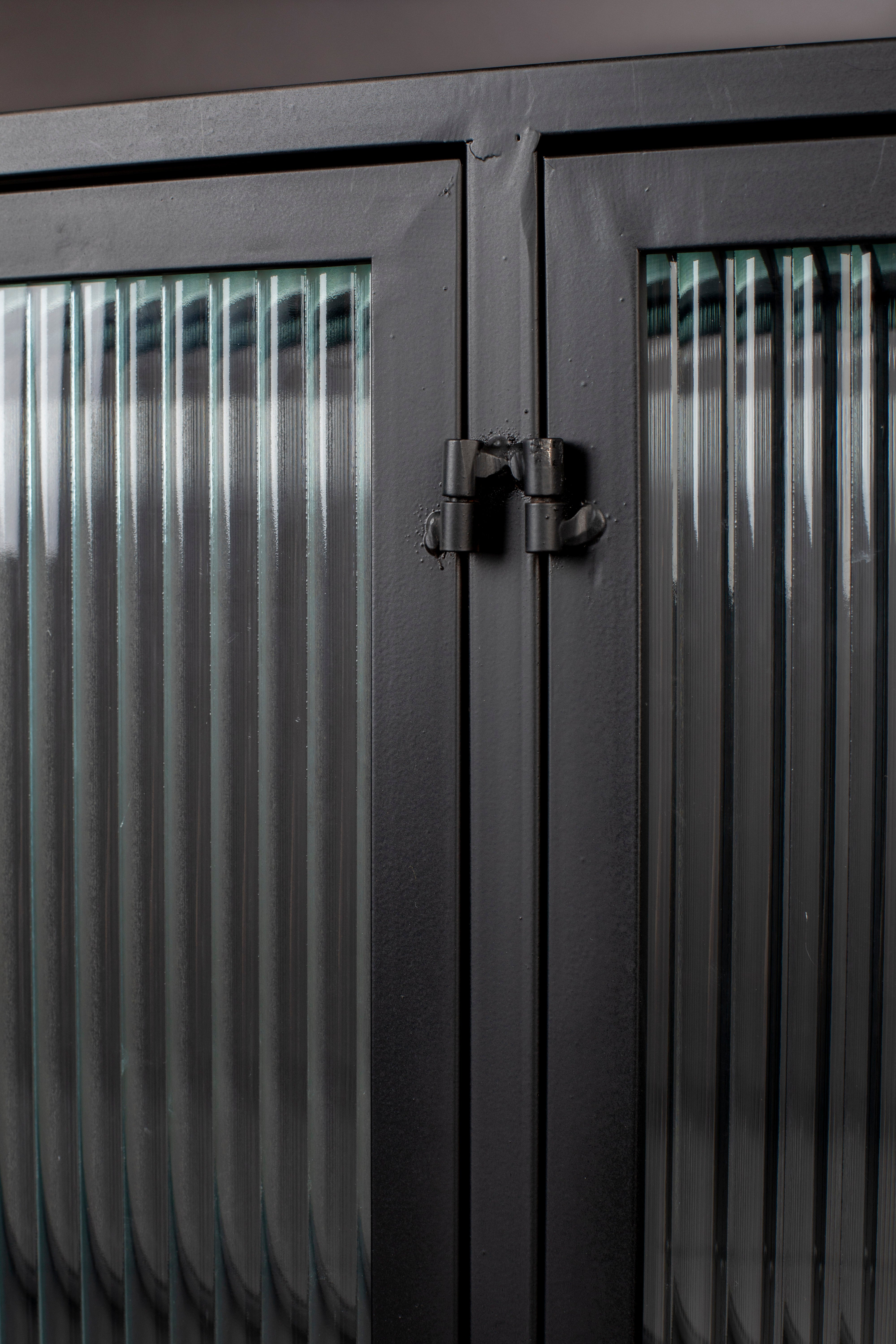 Dutchbone Boli Black Steel & Ribbed Glass Sideboard