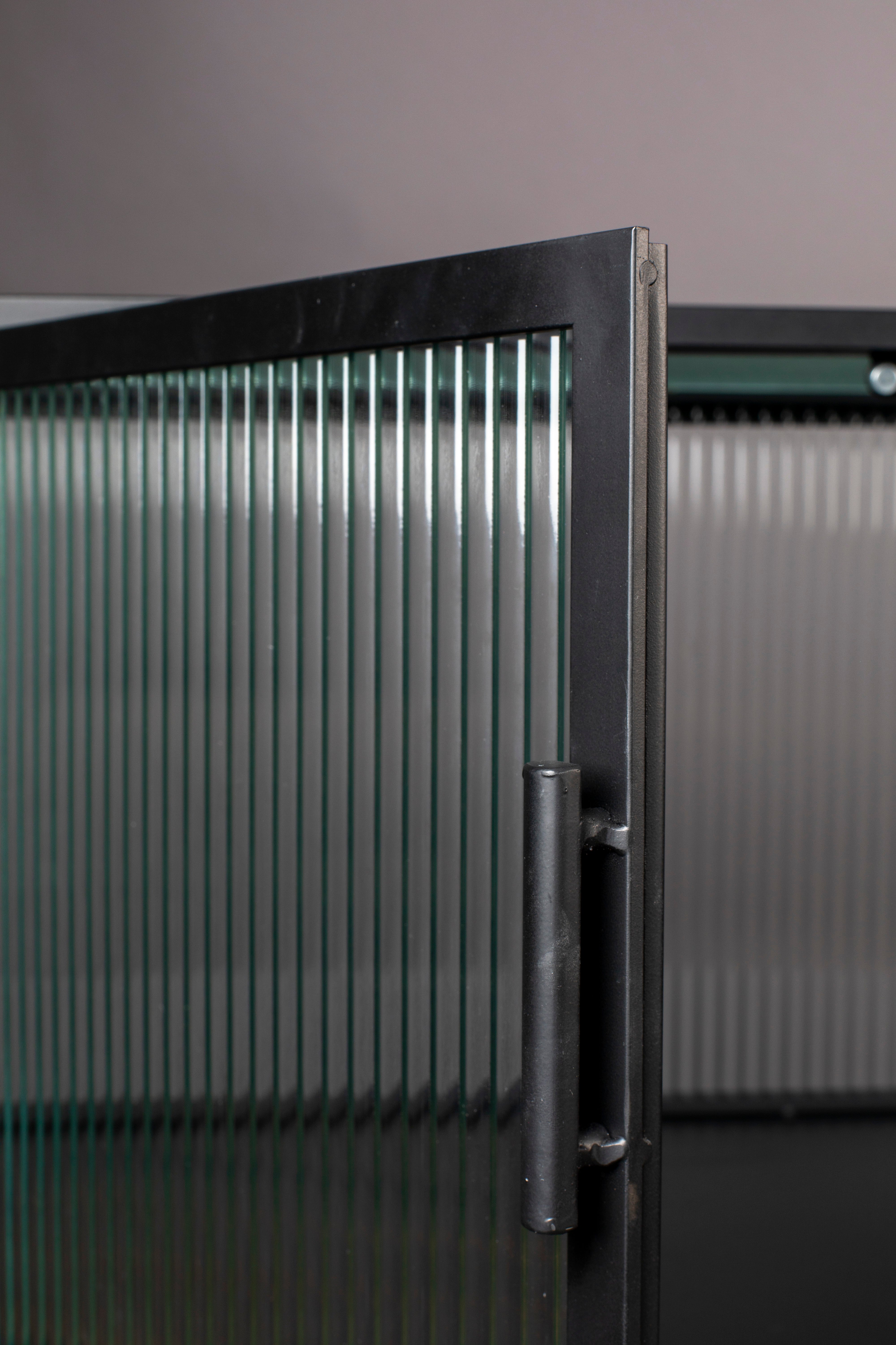 Dutchbone Boli Black Steel & Ribbed Glass Sideboard