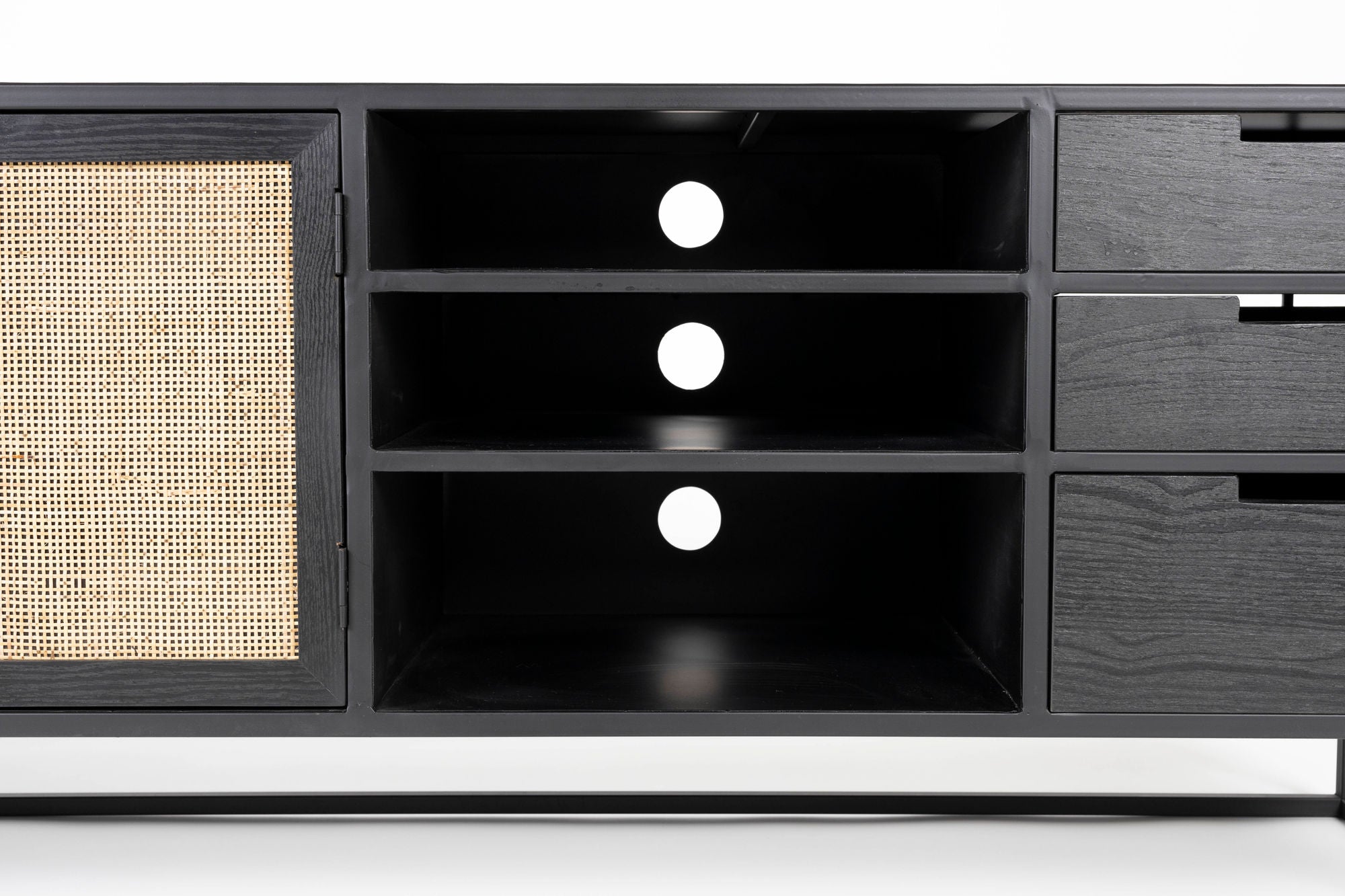 Guuji Black Wood & Natural Rattan TV Unit