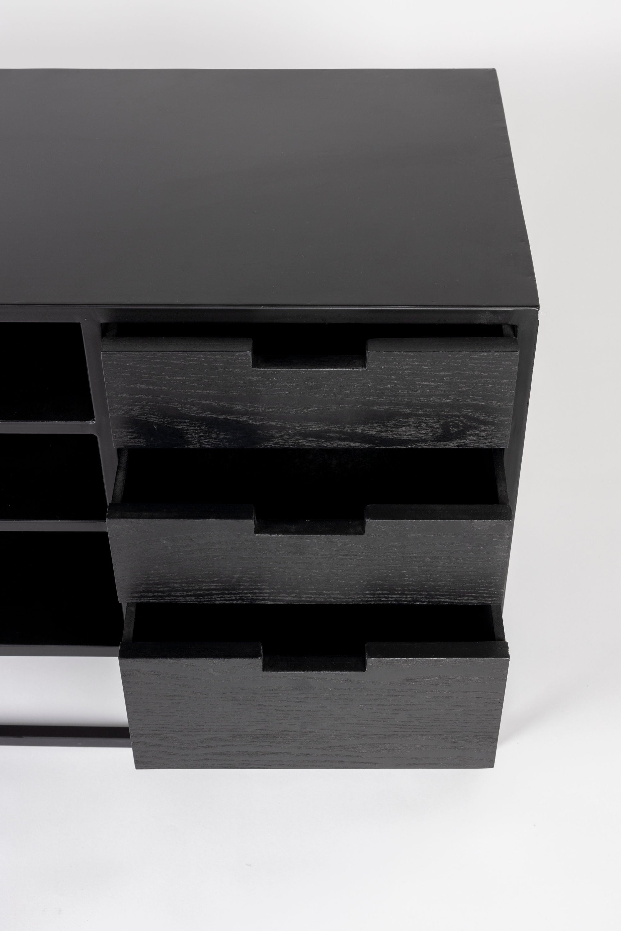 Guuji Black Wood & Natural Rattan TV Unit