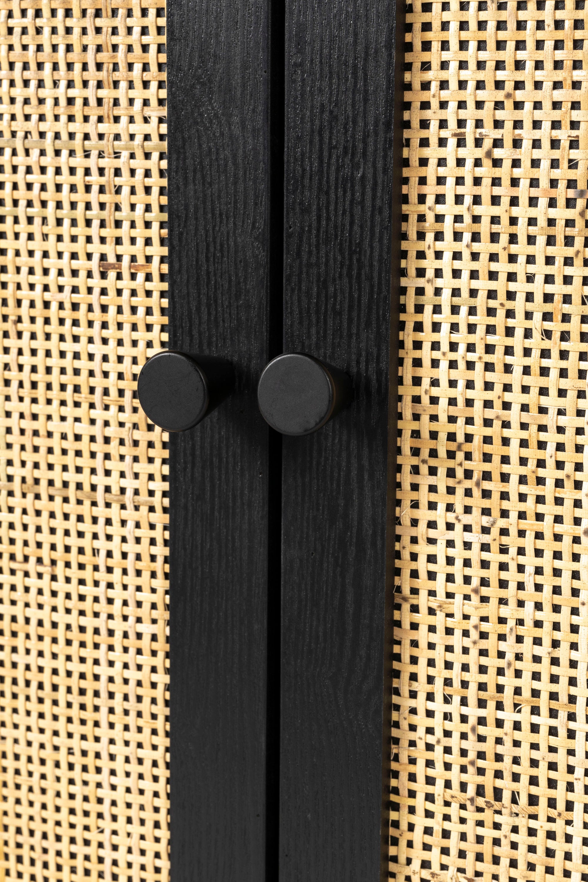 Guuji Black Wood & Natural Rattan TV Unit