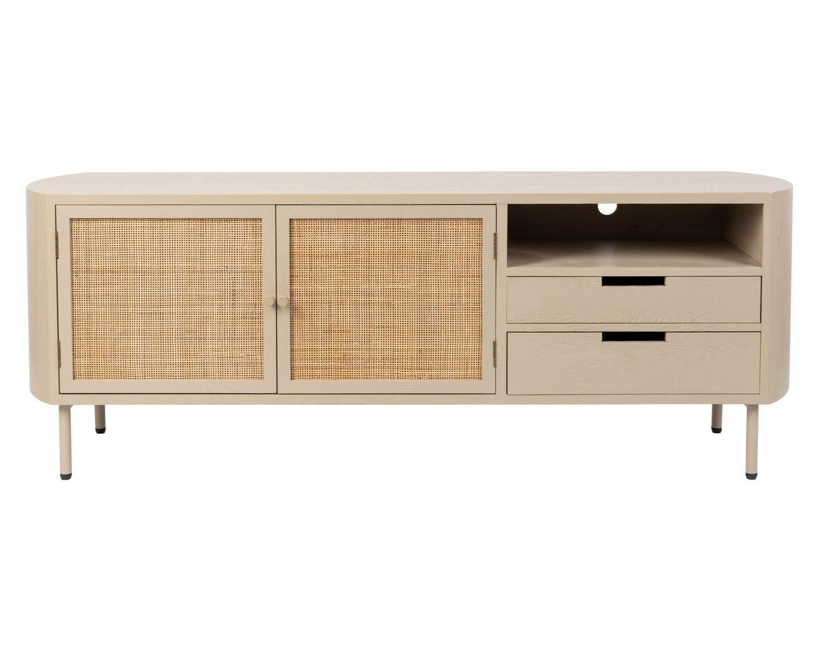 Amaya Beige Wood & Natural Rattan TV Unit