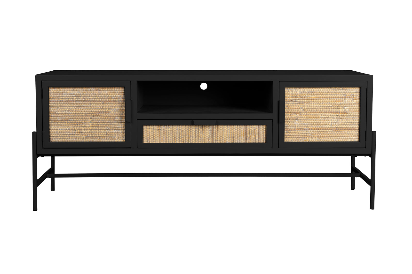 Dutchbone Yasu Black Chinese Fir Wood & Rattan Sideboard