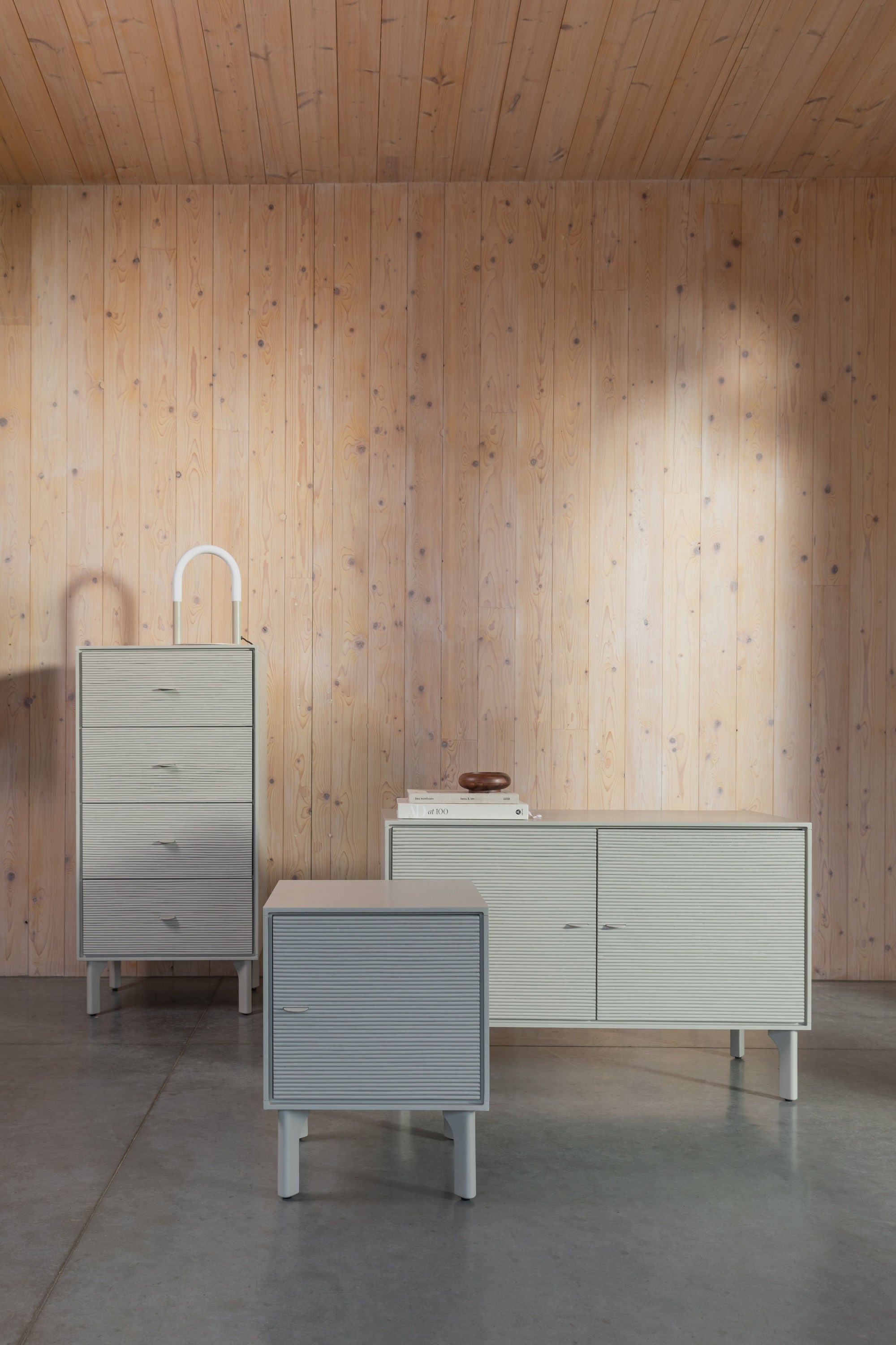 Zuiver Morning Grey Ribbed Acacia Wood Sideboard