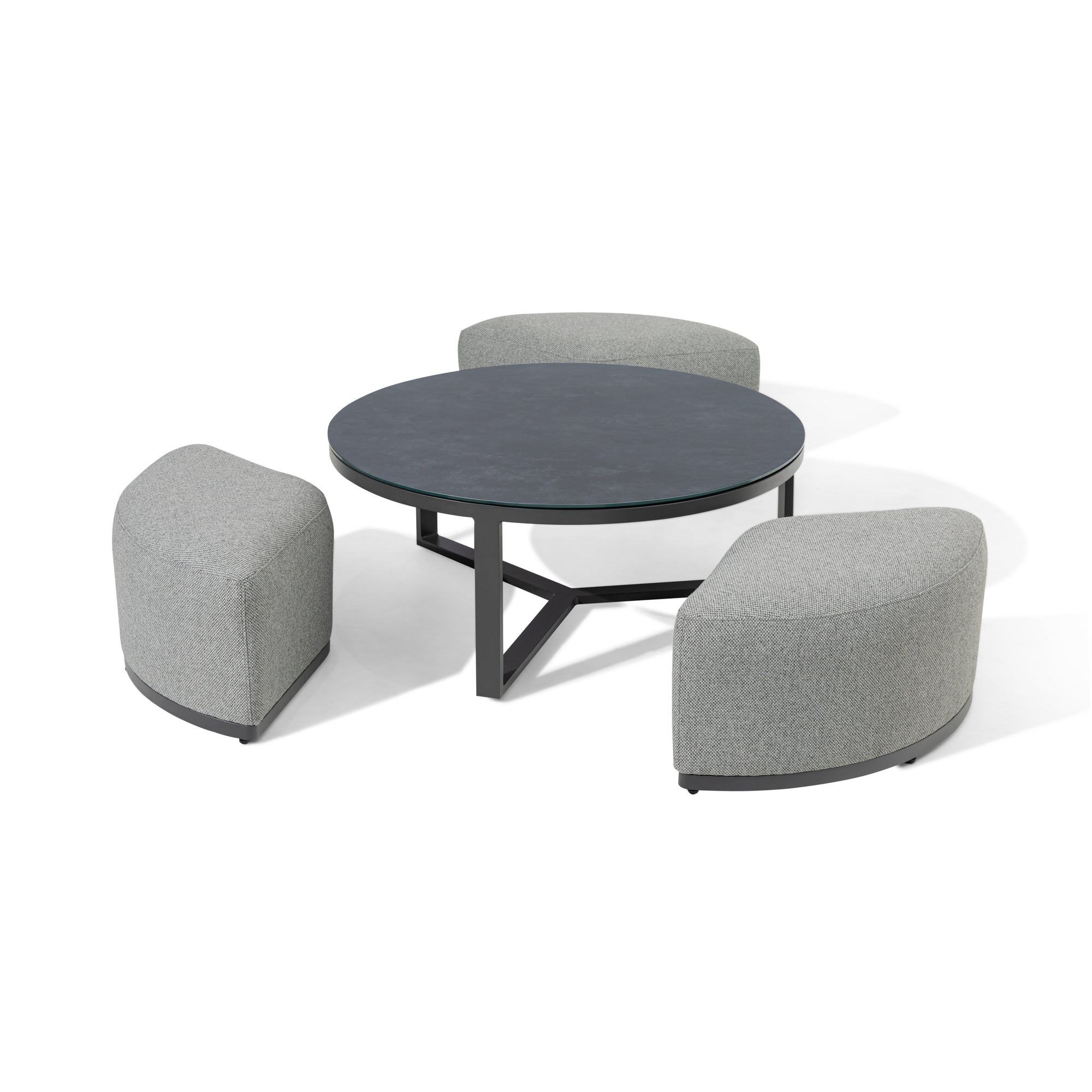 Round Coffee Table with x3 Footstools - Zinc Grey