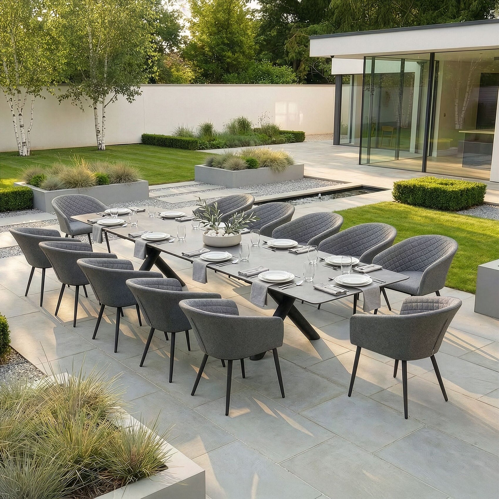 Maxim 8 - 12 Seater Extending Dining Table - Charcoal with Ambition Chairs - Zinc Grey