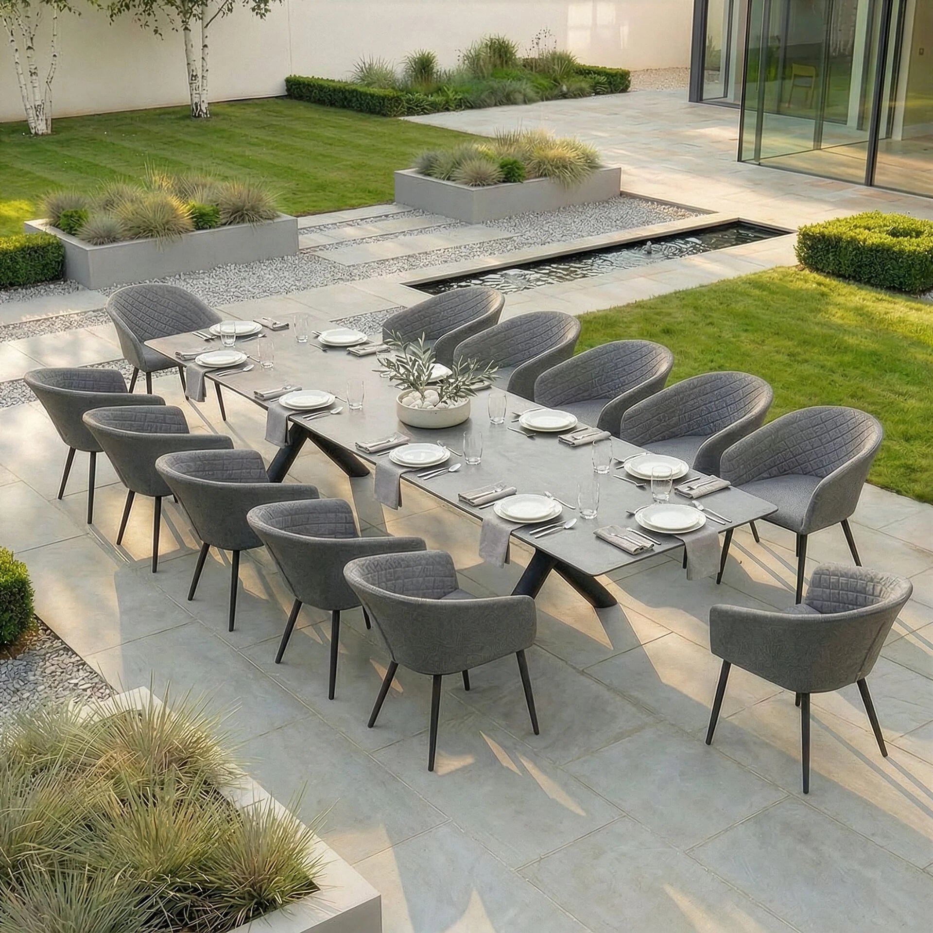 Maxim 8 - 12 Seater Extending Dining Table - Charcoal with Ambition Chairs - Zinc Grey