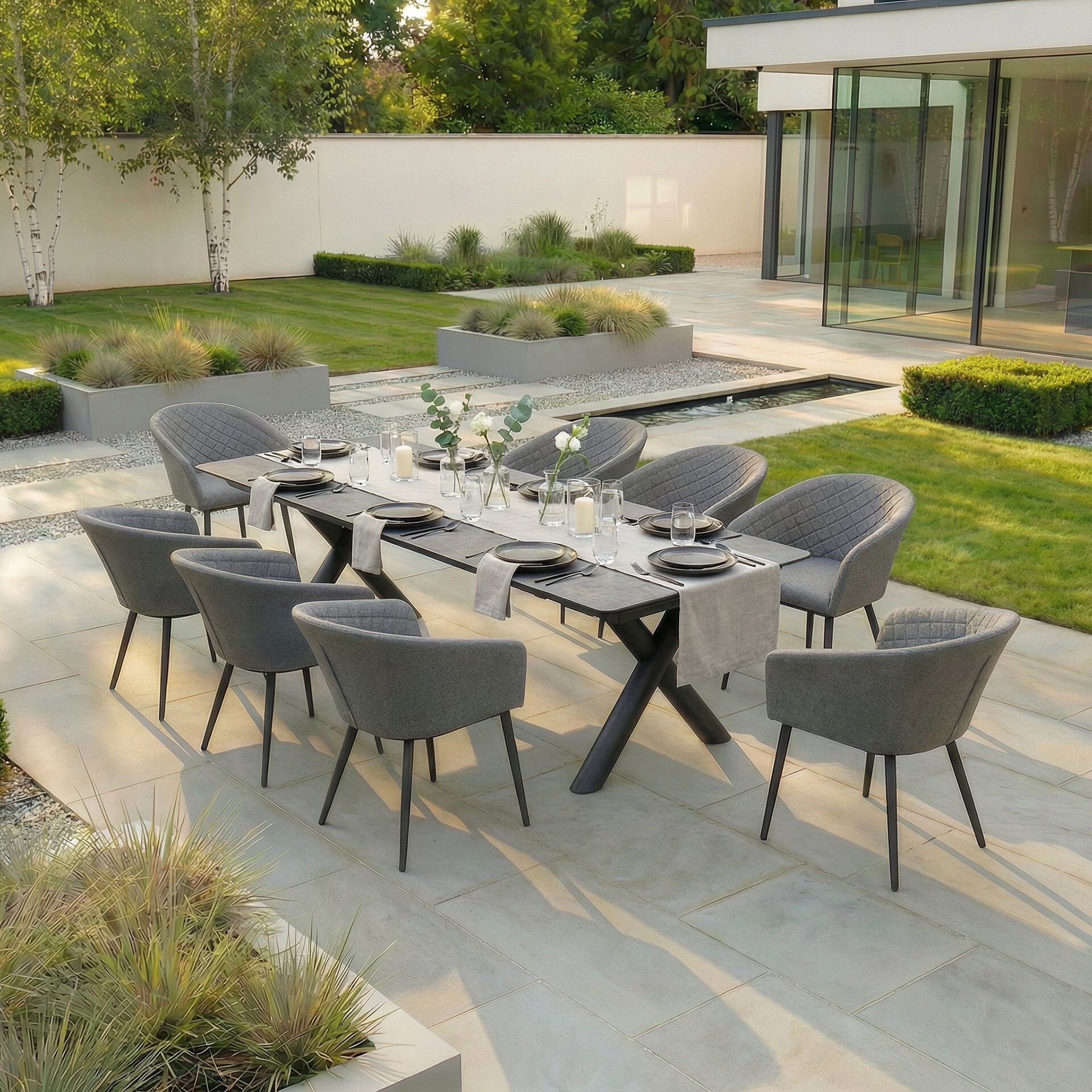 Maxim 8 - 12 Seater Extending Dining Table - Charcoal with Ambition Chairs - Zinc Grey