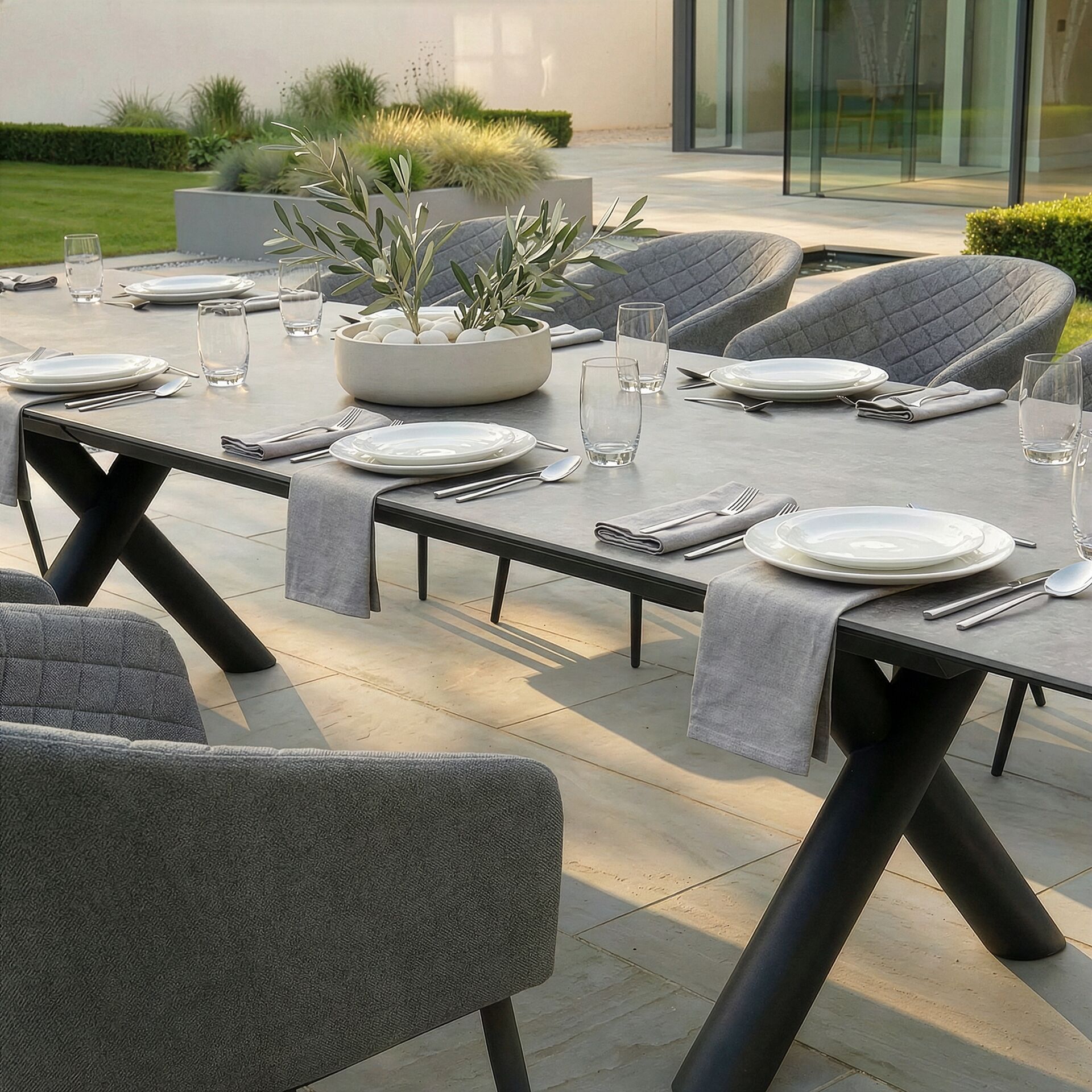 Maxim 8 - 12 Seater Extending Dining Table - Charcoal with Ambition Chairs - Zinc Grey