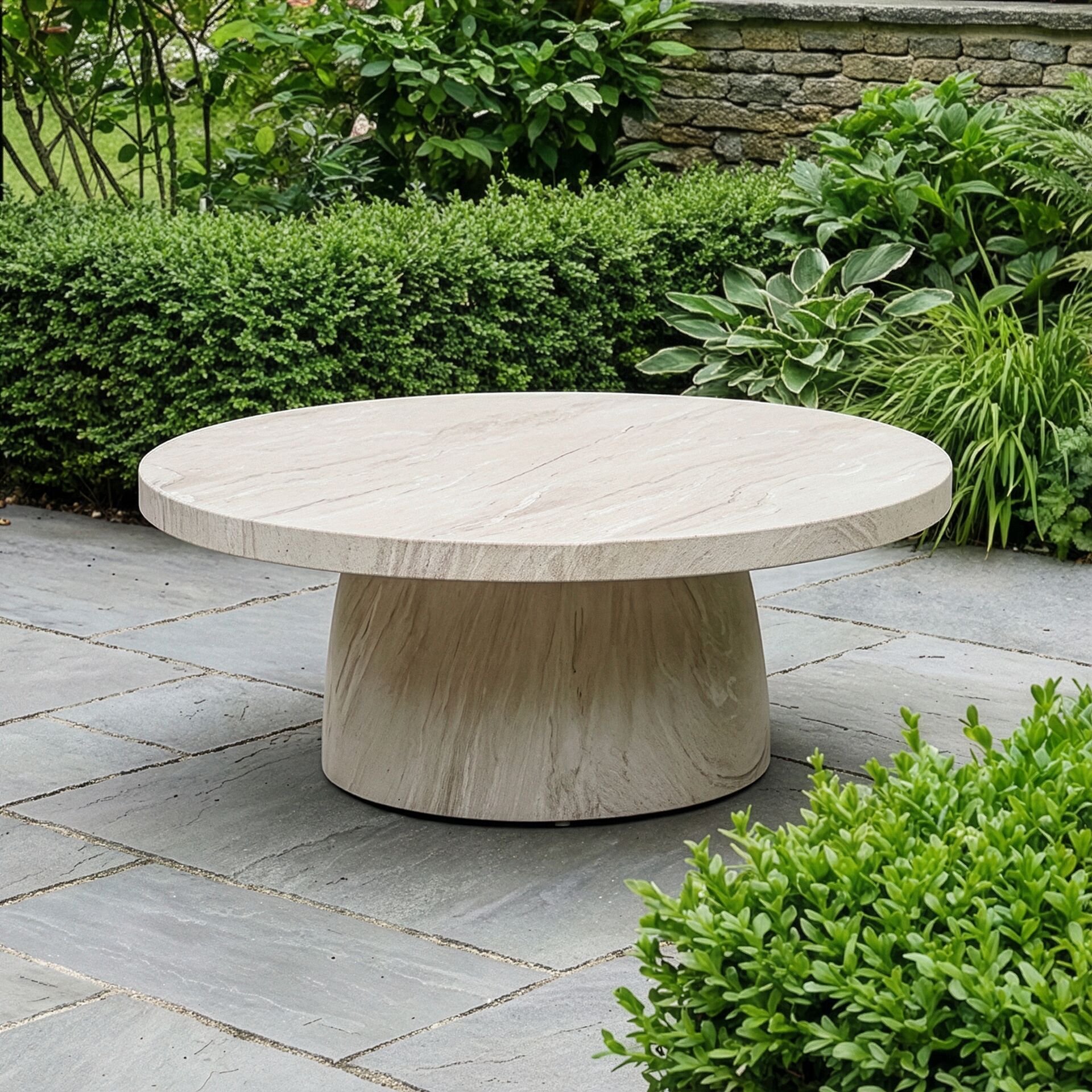 Round Stone Coffee Table - Marble Effect