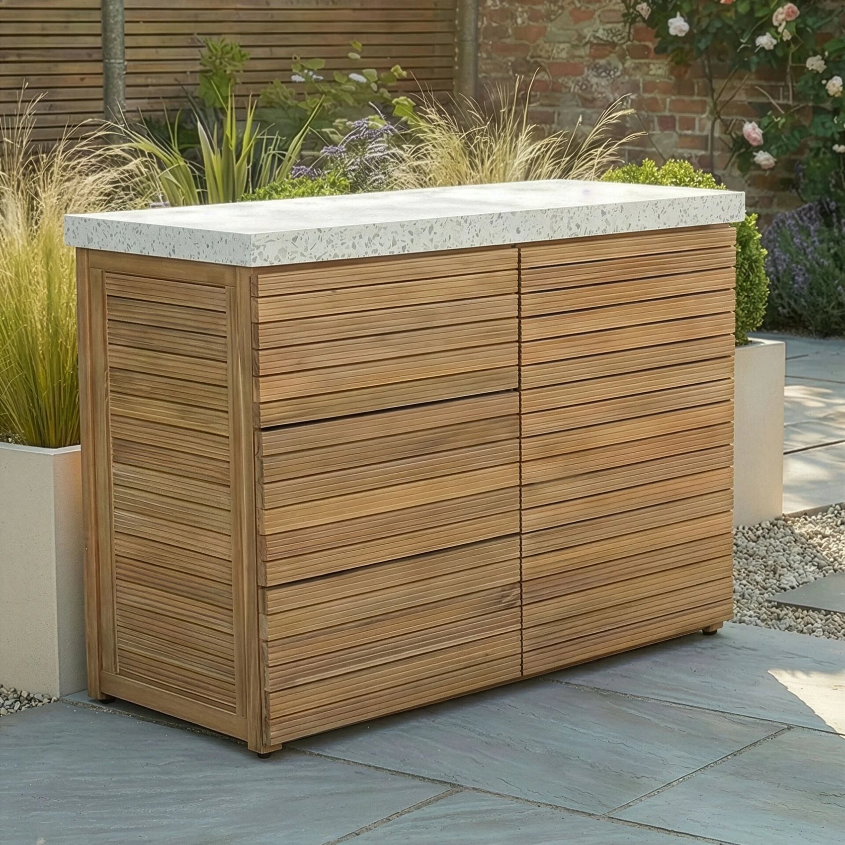Antigua Outdoor Kitchen Double Unit 120x60x90 - Acacia Wood
