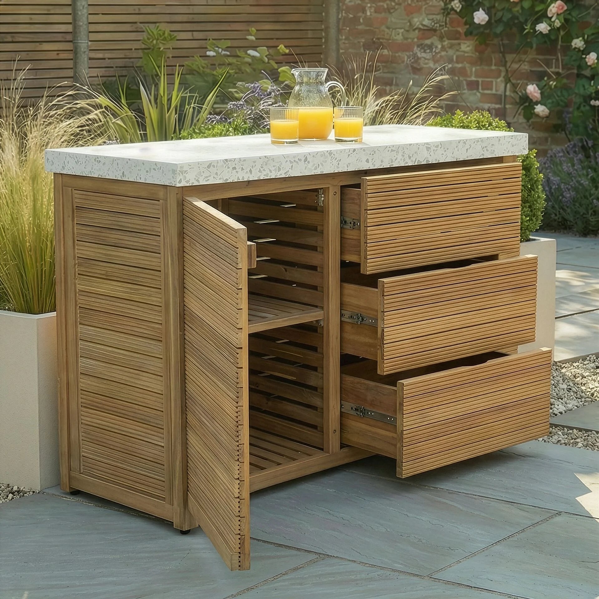Antigua Outdoor Kitchen Double Unit 120x60x90 - Acacia Wood