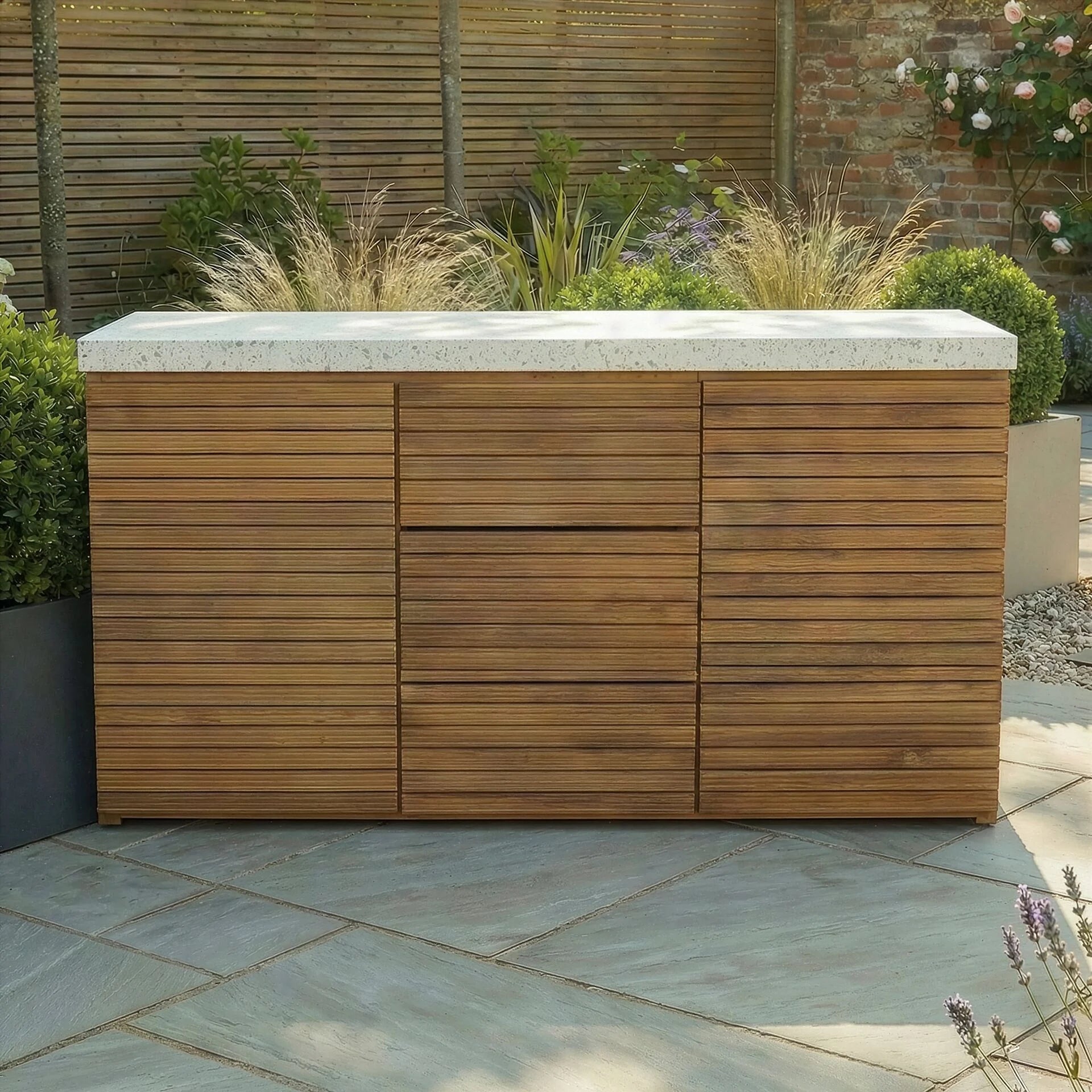 Antigua Outdoor Kitchen Triple Unit 180x60x90 - Acacia Wood