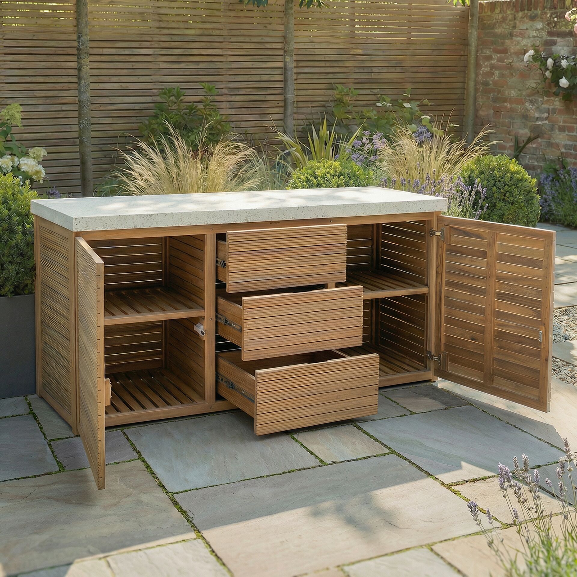 Antigua Outdoor Kitchen Triple Unit 180x60x90 - Acacia Wood