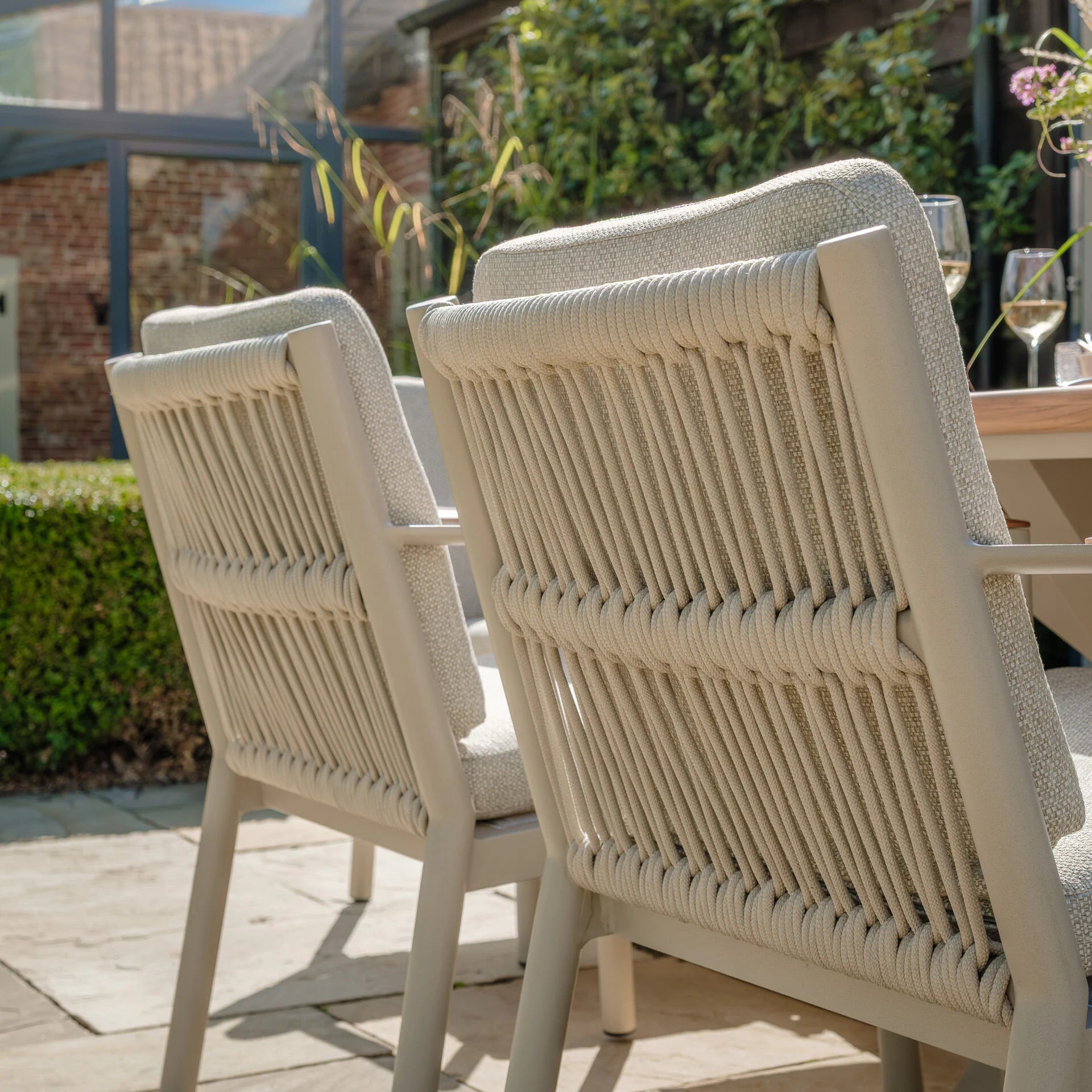 Sicily 8 Seater Rectangular Table with Rope Chairs - Latte Frame-Latte Cushions