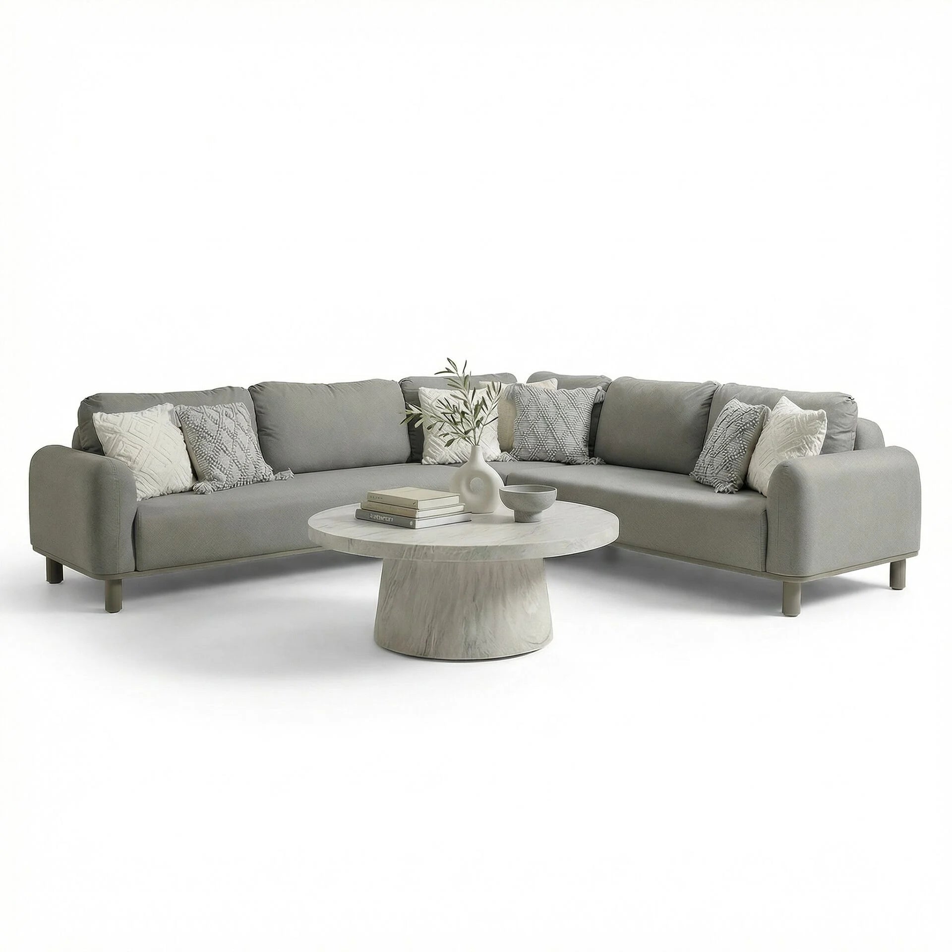 Sicily Corner Sofa Set with Sintered Stone Coffee Table  - Café