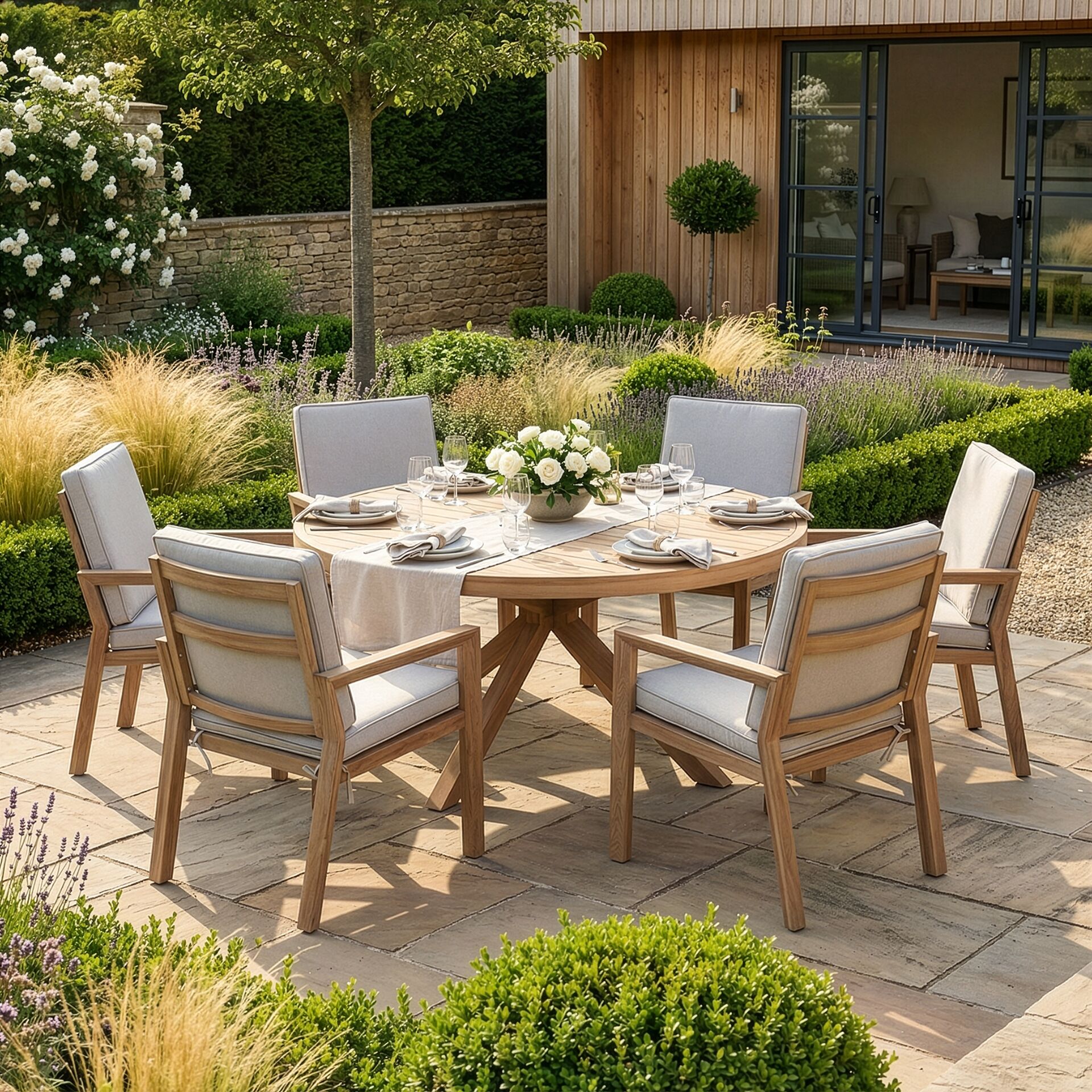 New York 6 Seater Round Dining Set - Wood Effect