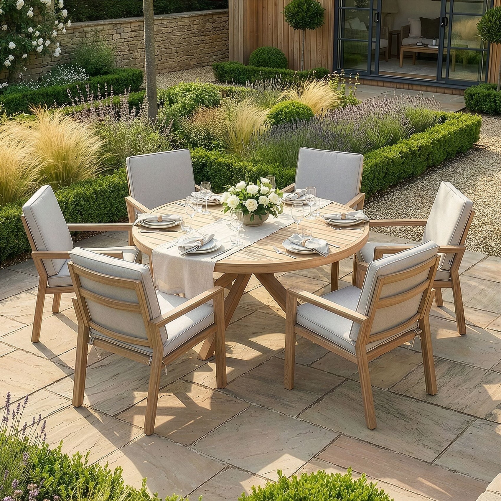 New York 6 Seater Round Dining Set - Wood Effect