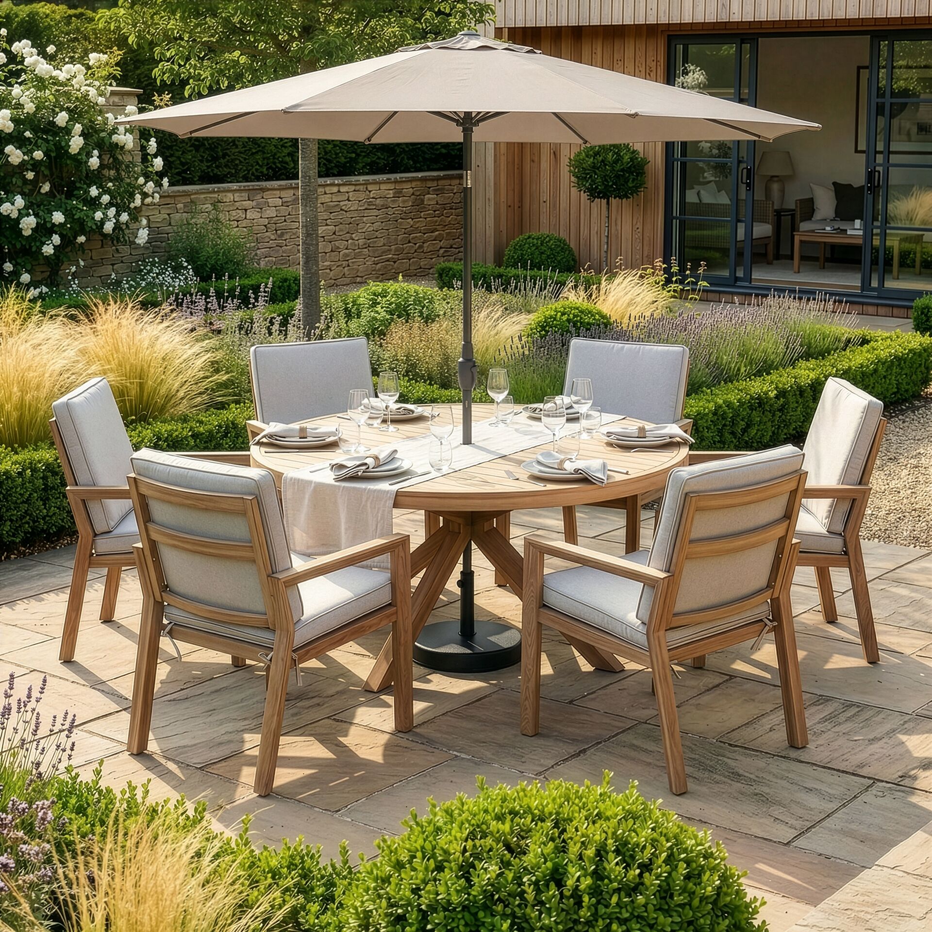New York 6 Seater Round Dining Set - Wood Effect