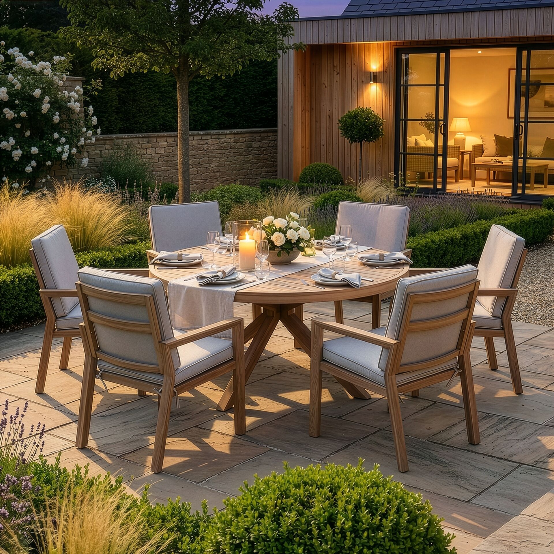 New York 6 Seater Round Dining Set - Wood Effect