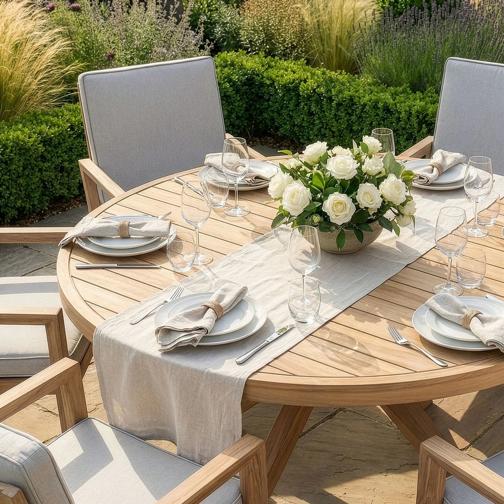 New York 6 Seater Round Dining Set - Wood Effect