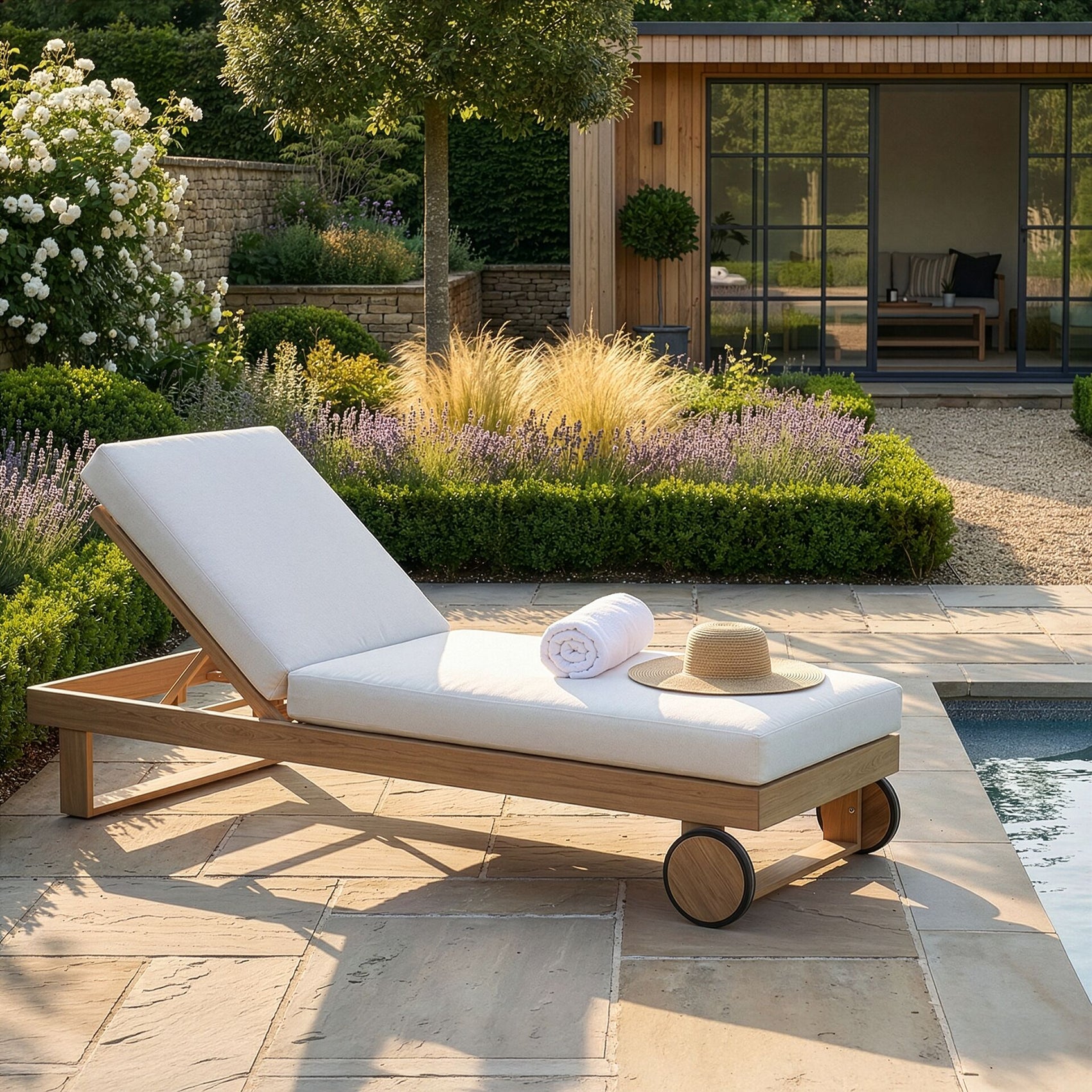 New York Single Sunlounger - Wood Effect