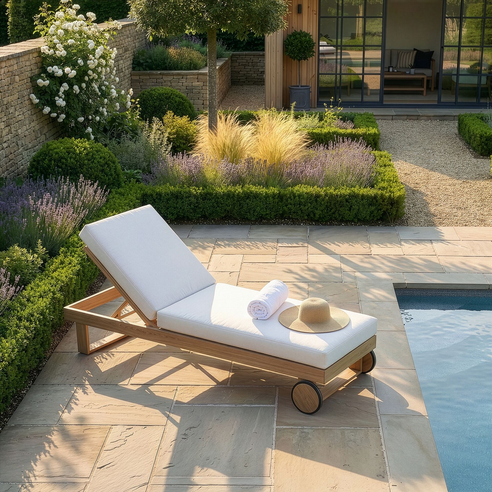 New York Single Sunlounger - Wood Effect