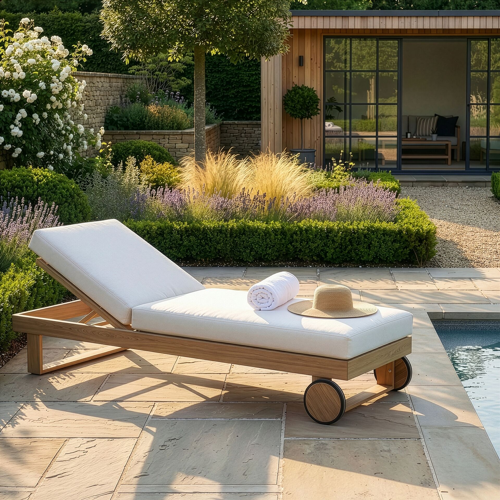 New York Single Sunlounger - Wood Effect