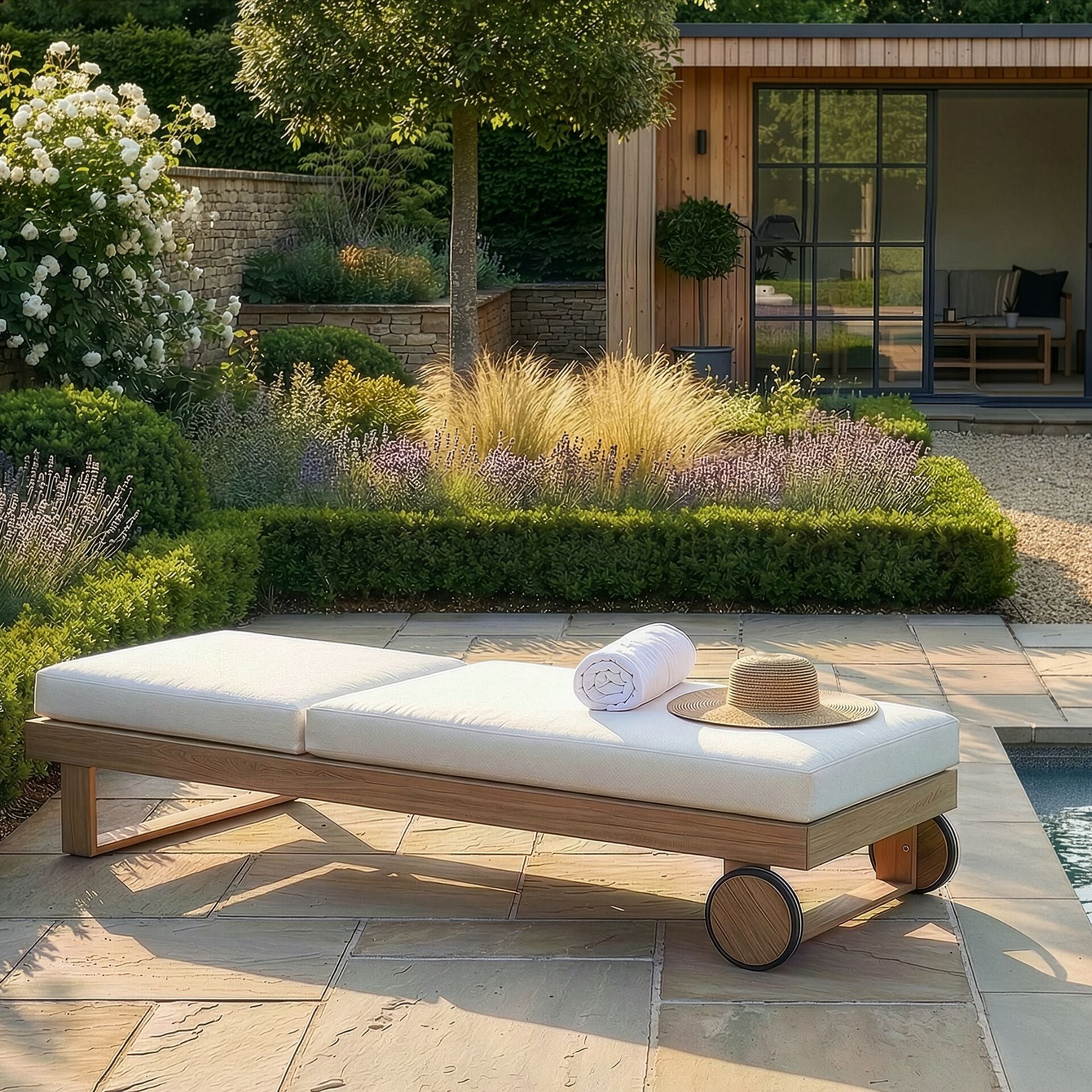 New York Single Sunlounger - Wood Effect