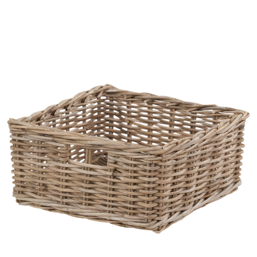 Tobs Grey Kubu Rattan Square Storage Basket with Inset Handles