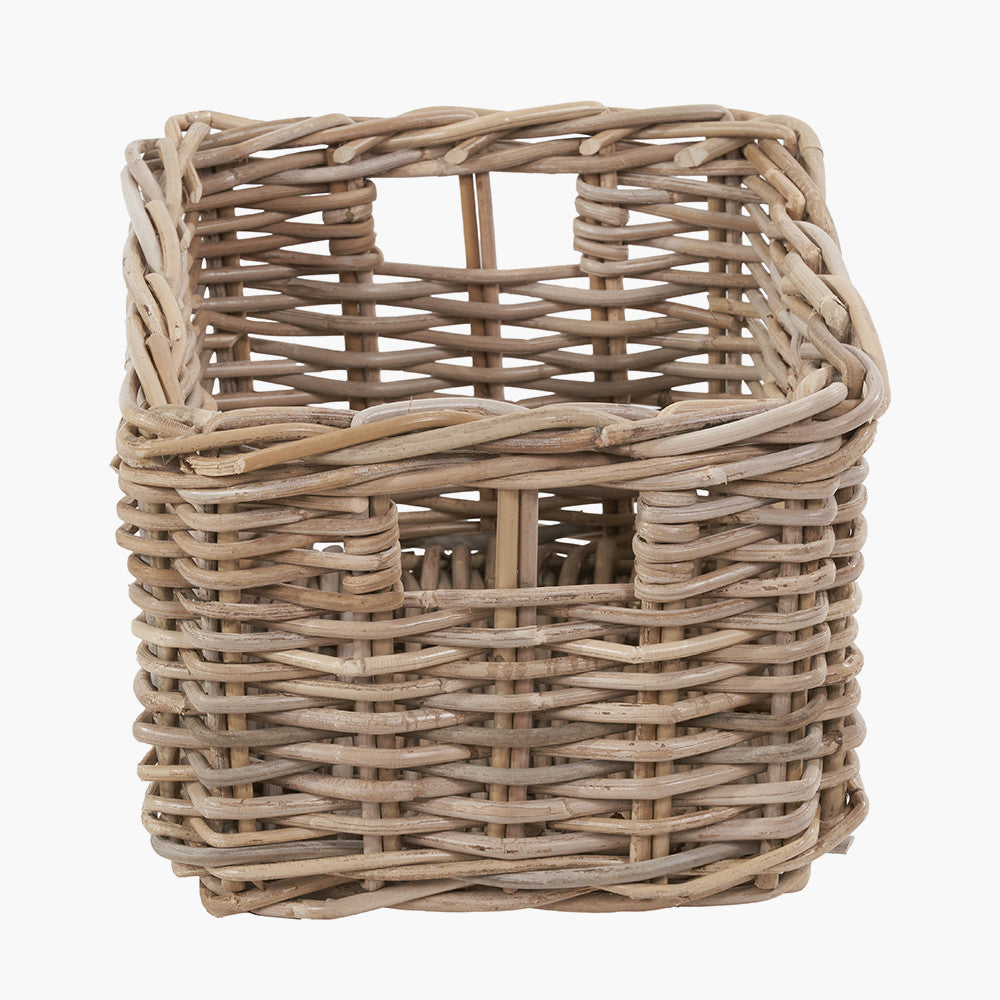 Set of 3 Tobs Grey Kubu Rattan Rectangular Storage Baskets with Inset Handles