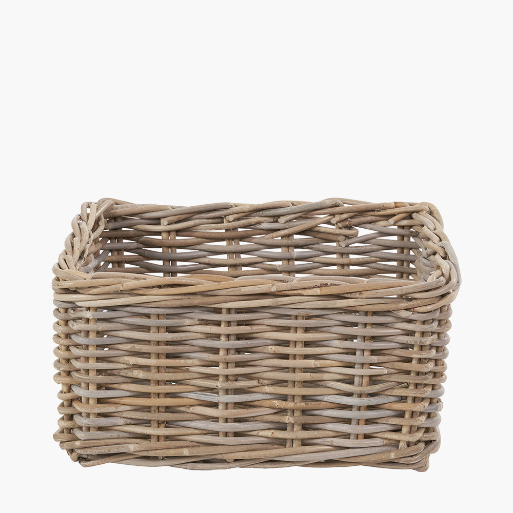 Set of 3 Tobs Grey Kubu Rattan Rectangular Storage Baskets with Inset Handles