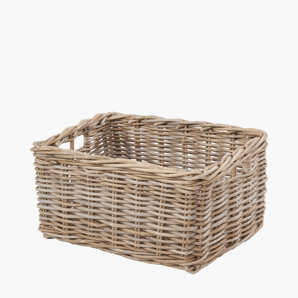 Set of 3 Tobs Grey Kubu Rattan Rectangular Storage Baskets with Inset Handles