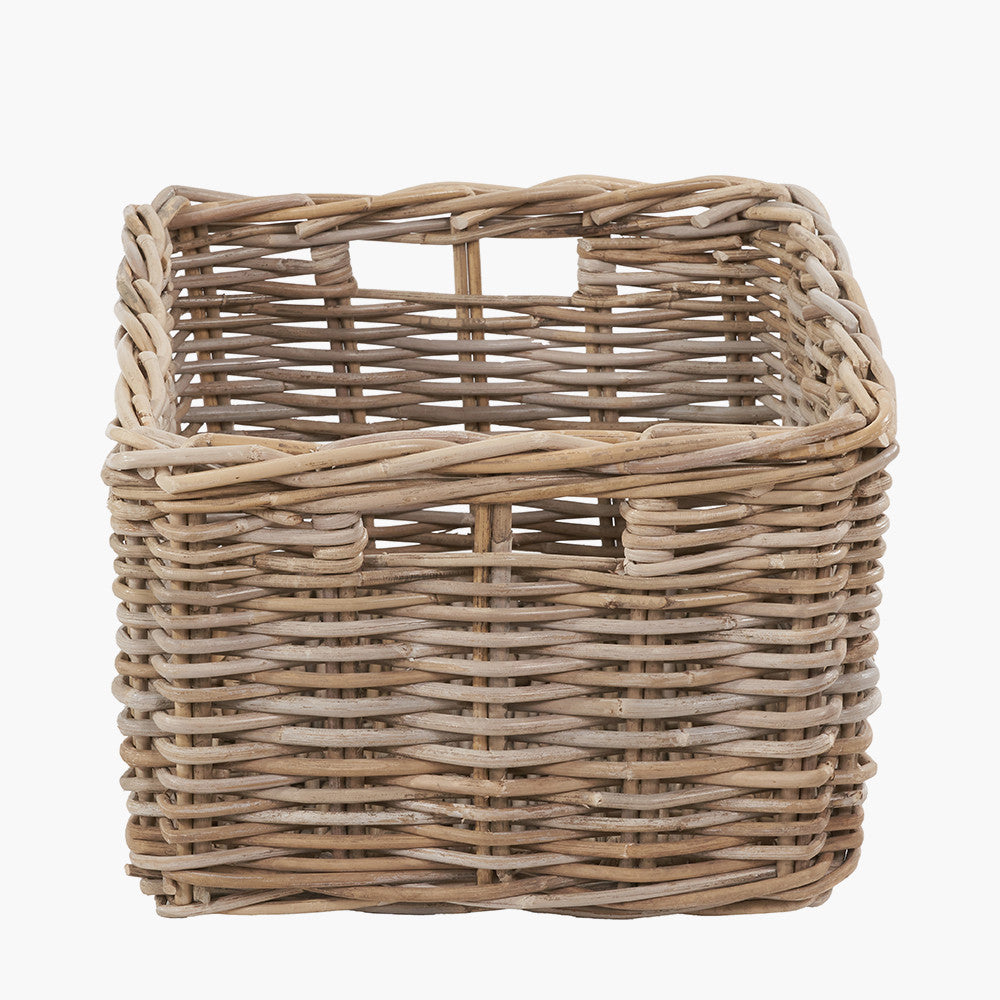 Set of 3 Tobs Grey Kubu Rattan Rectangular Storage Baskets with Inset Handles