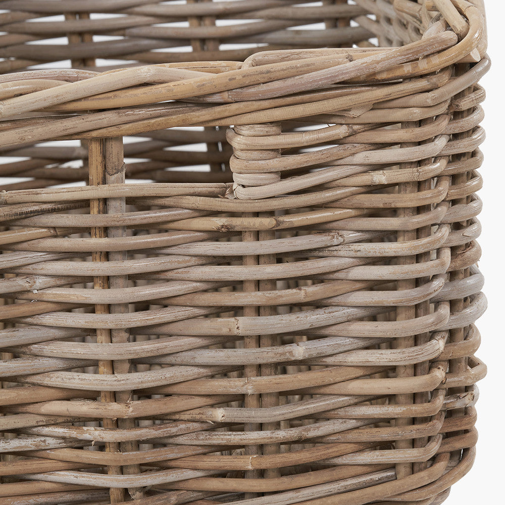 Set of 3 Tobs Grey Kubu Rattan Rectangular Storage Baskets with Inset Handles