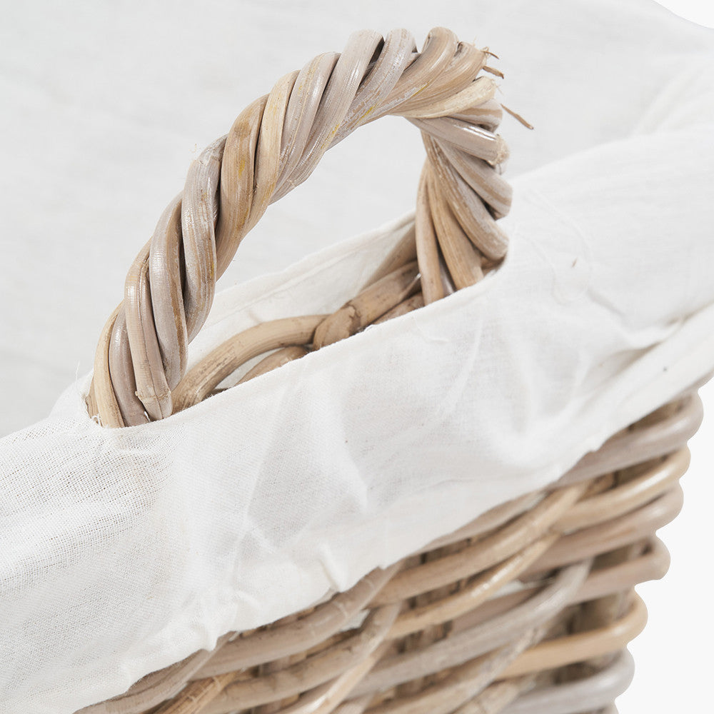 Tobs Grey Kubu Rattan Lined Rectangular Basket