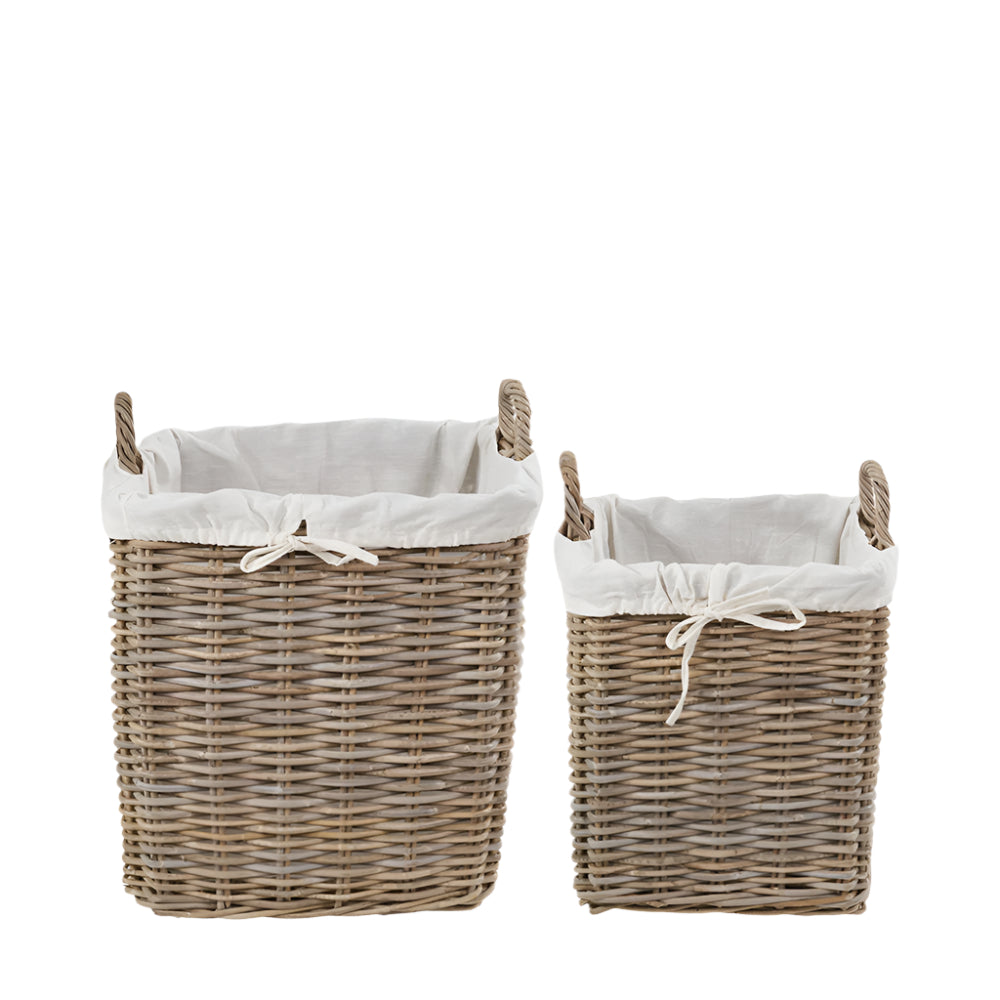 Set of 2 Tobs Grey Kubu Rattan Lined Square Log Baskets
