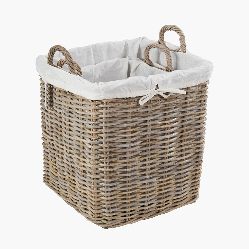 Set of 2 Tobs Grey Kubu Rattan Lined Square Log Baskets