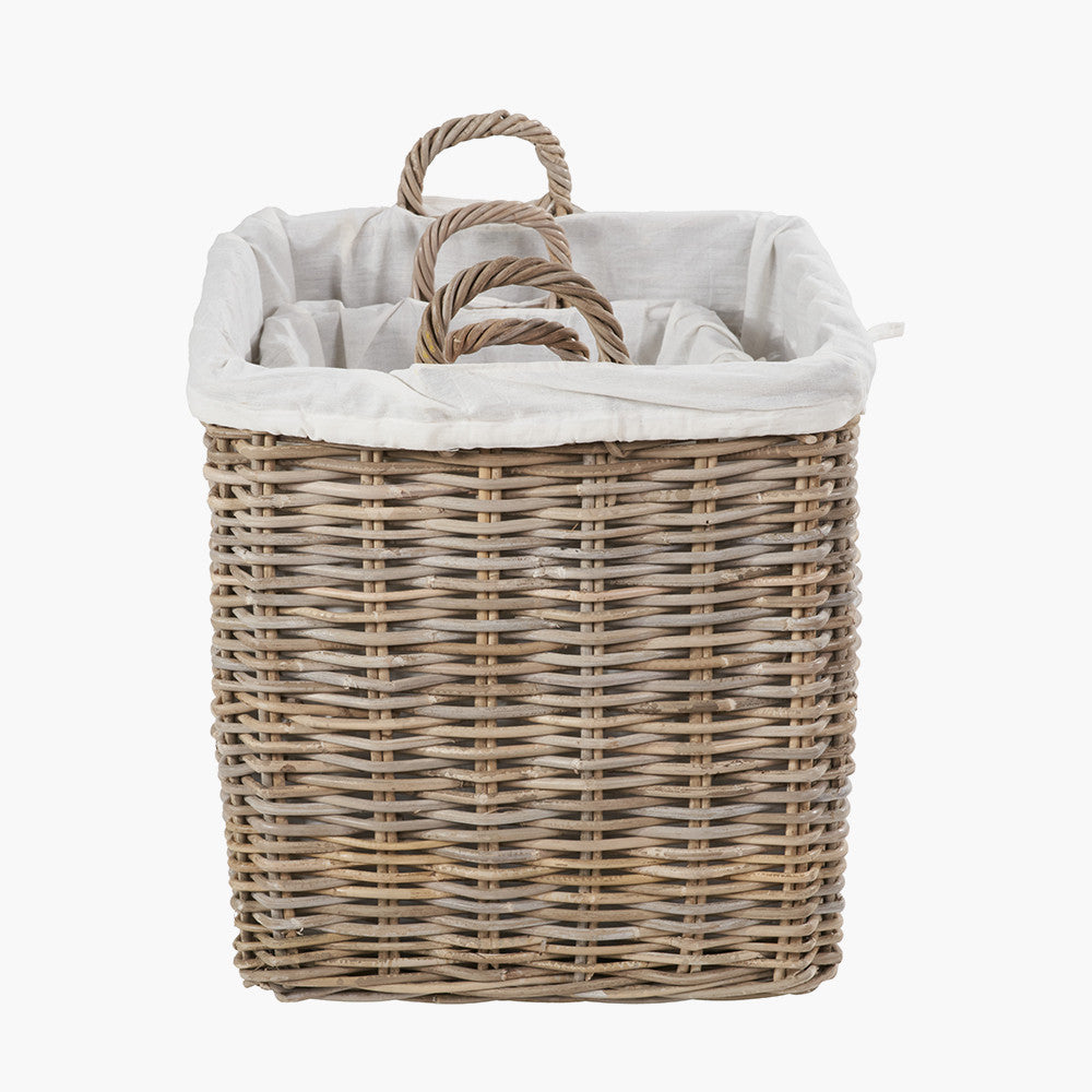 Set of 2 Tobs Grey Kubu Rattan Lined Square Log Baskets