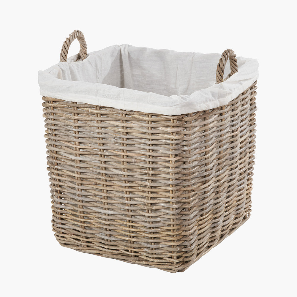 Set of 2 Tobs Grey Kubu Rattan Lined Square Log Baskets
