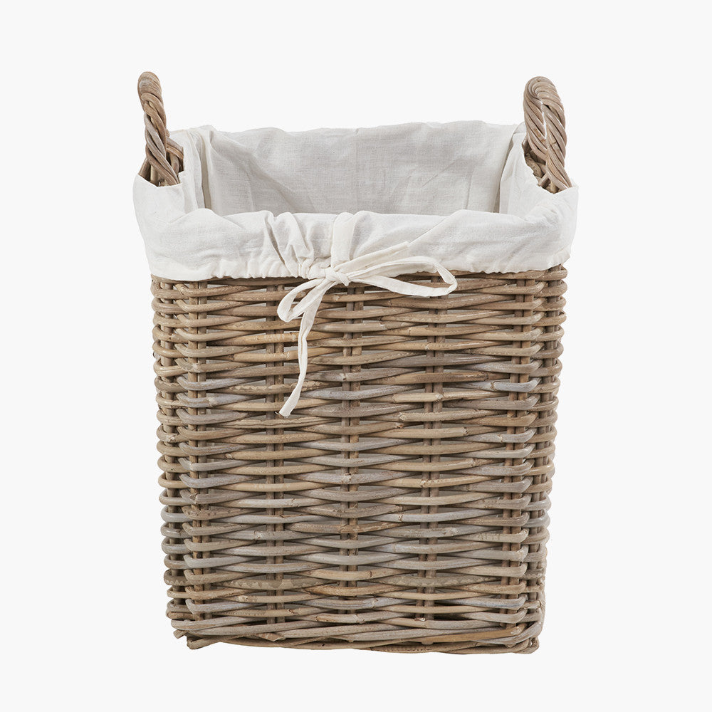 Set of 2 Tobs Grey Kubu Rattan Lined Square Log Baskets